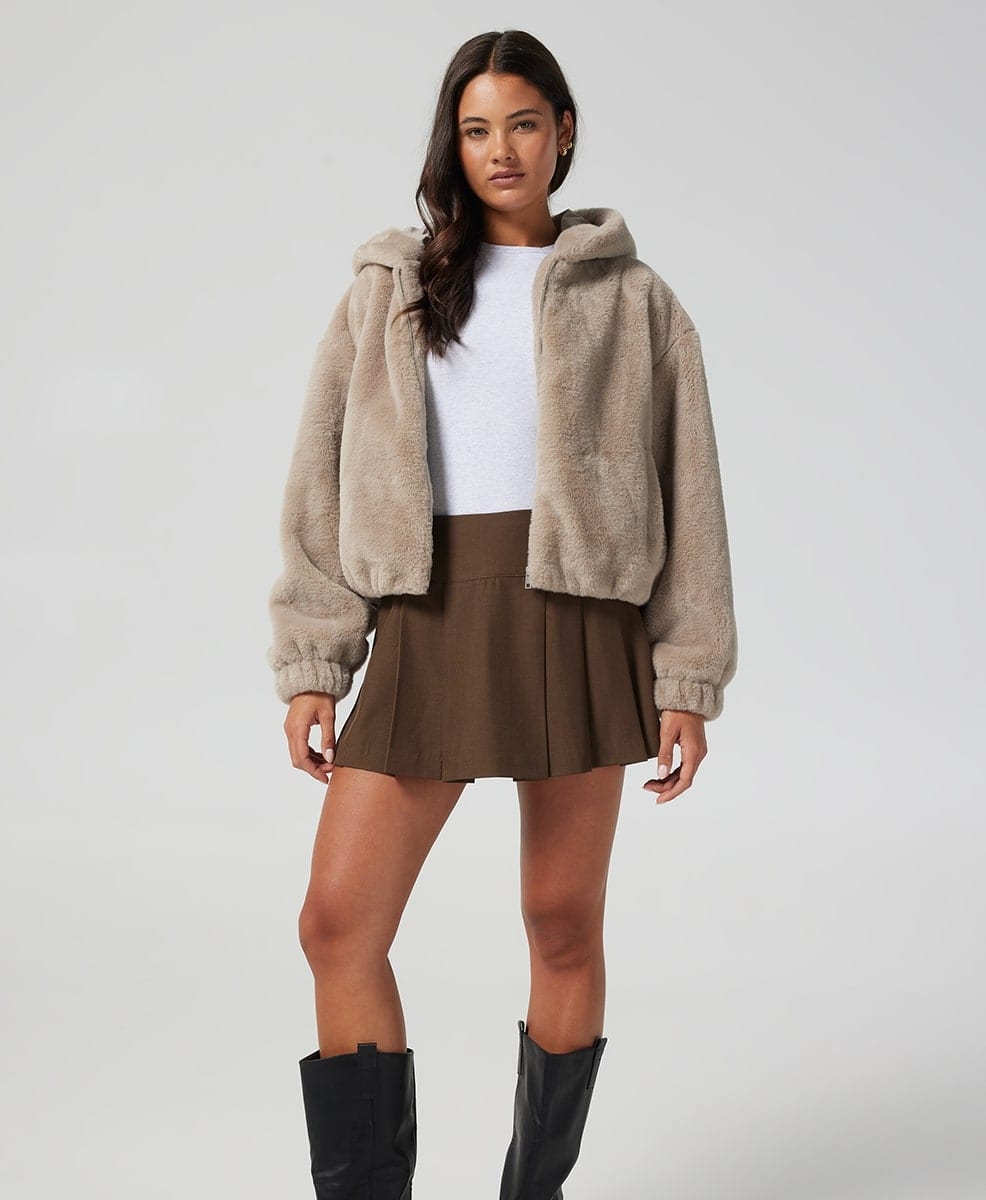 Girls Faux Fur Hooded Jacket