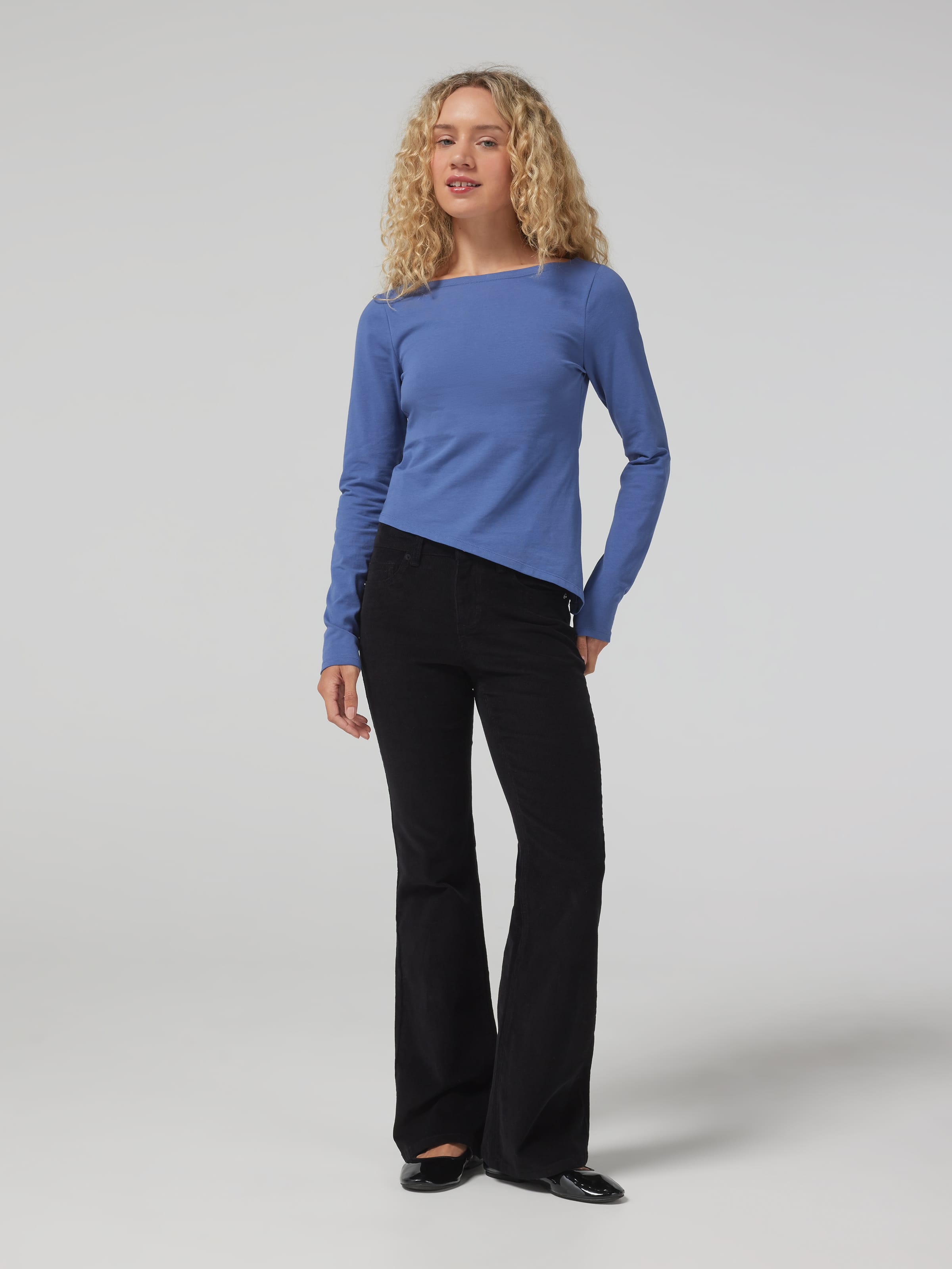 Long Sleeve Boatneck Asymmetrical Top