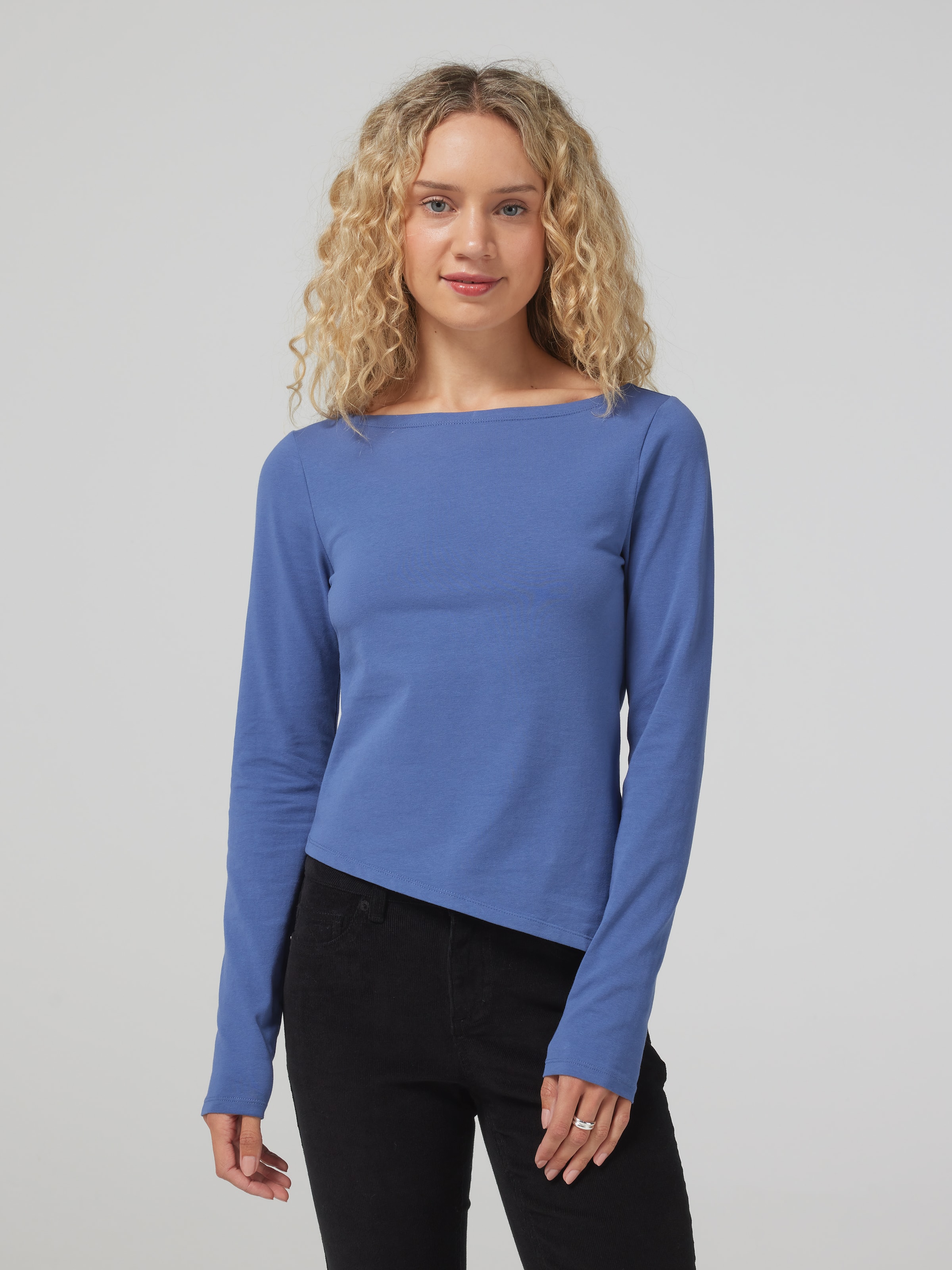 Long Sleeve Boatneck Asymmetrical Top