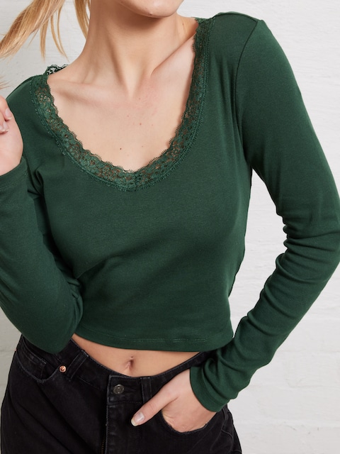 Long Sleeve Lace Top Green - Jay Jays Online