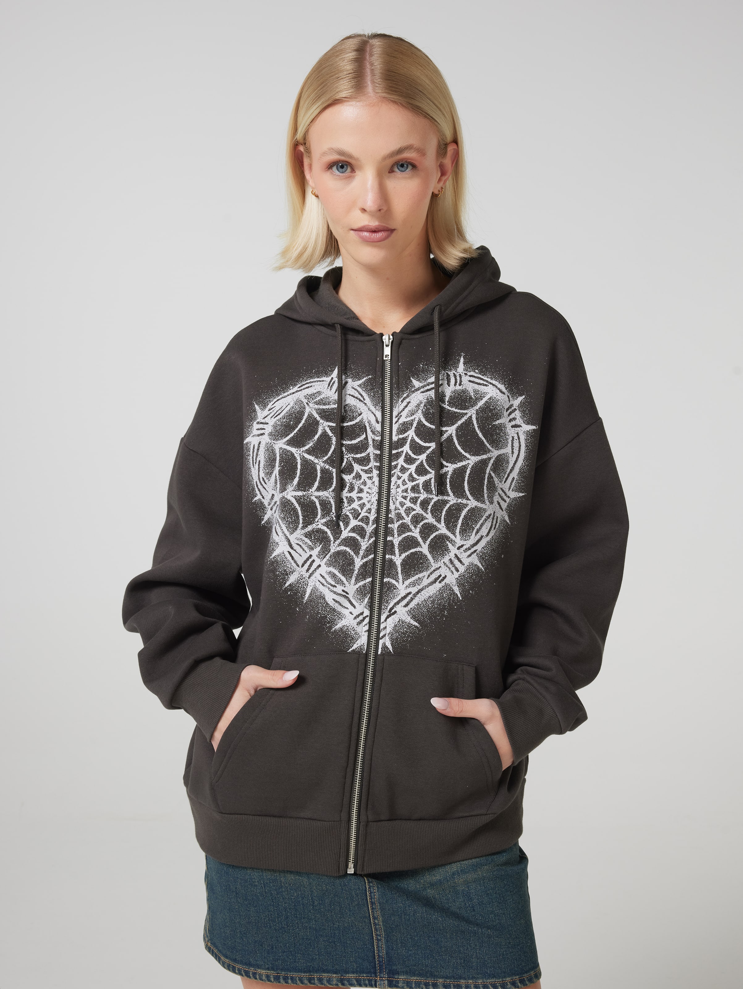 Barbed Wire Oversized Zip Thru Hoodie
