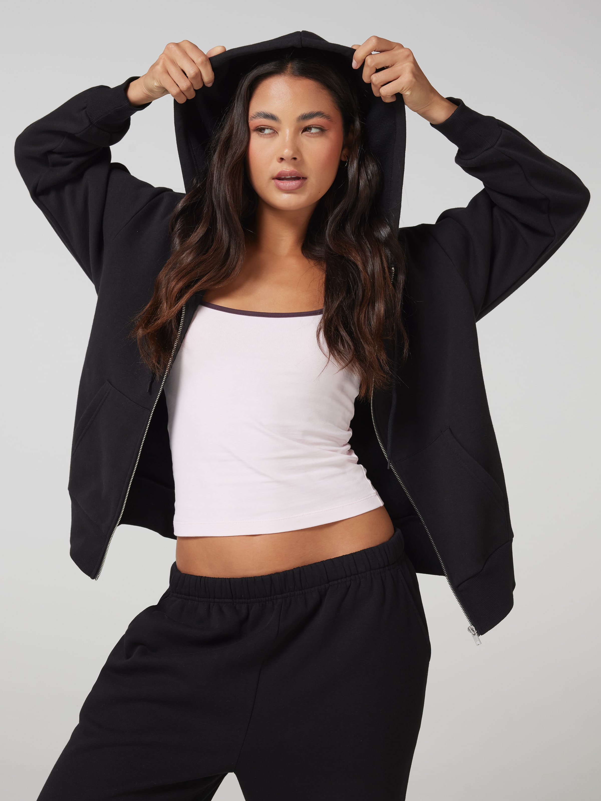 Plain Oversized Zip Thru Hoodie