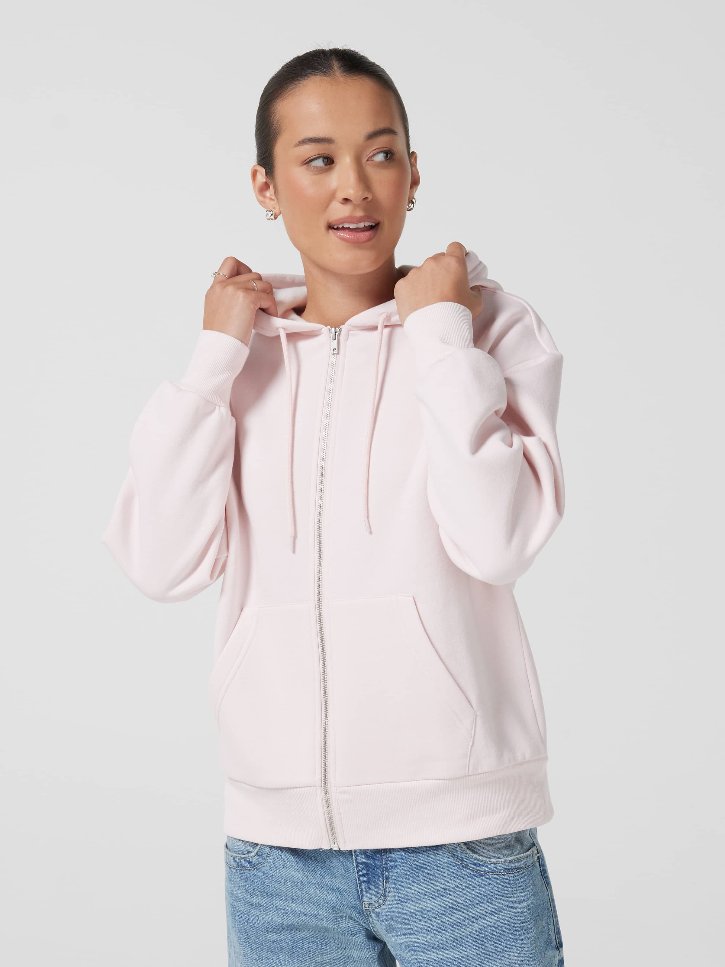 Plain Oversized Zip Thru Hoodie