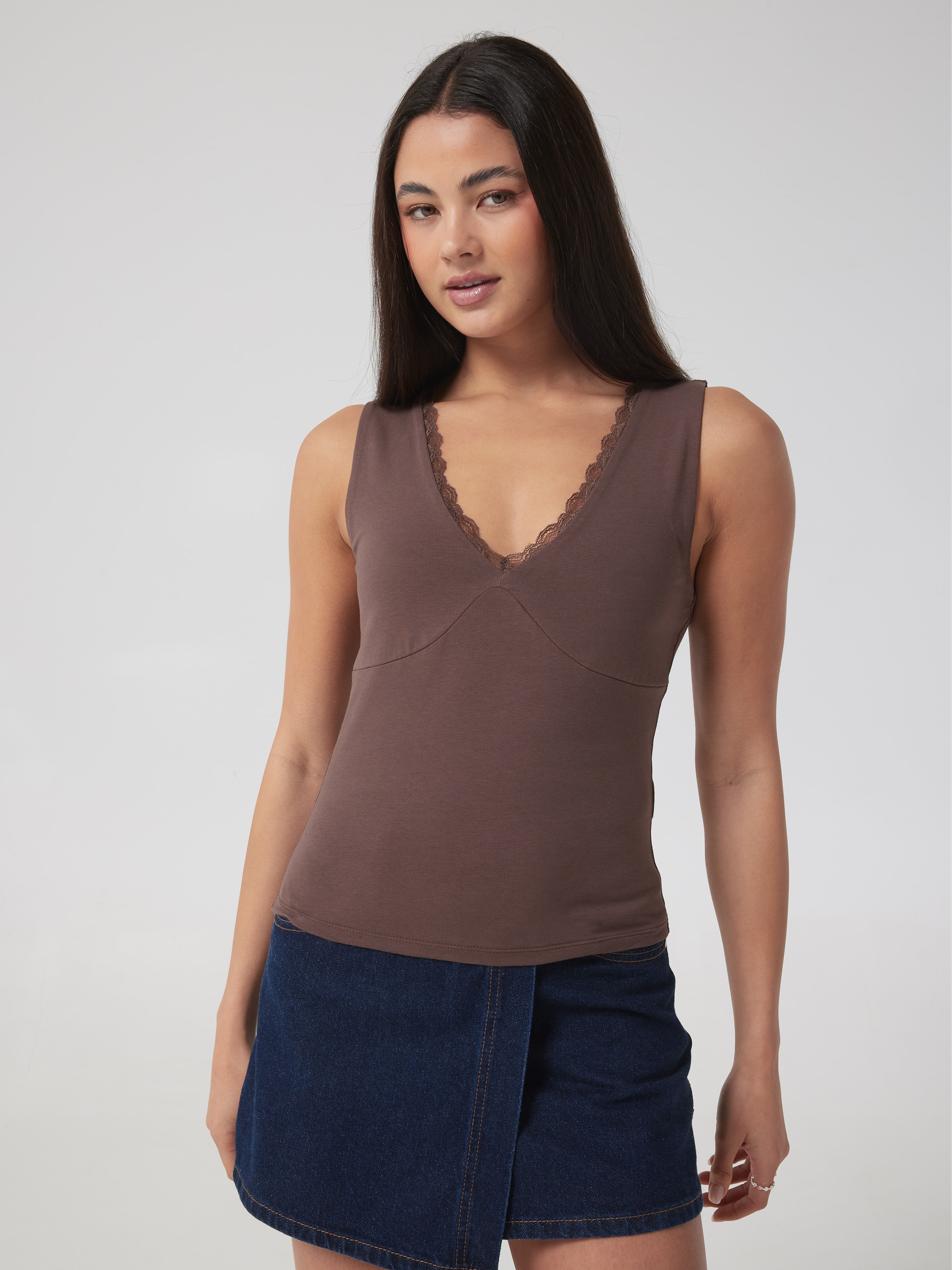Lace Trim V Neck