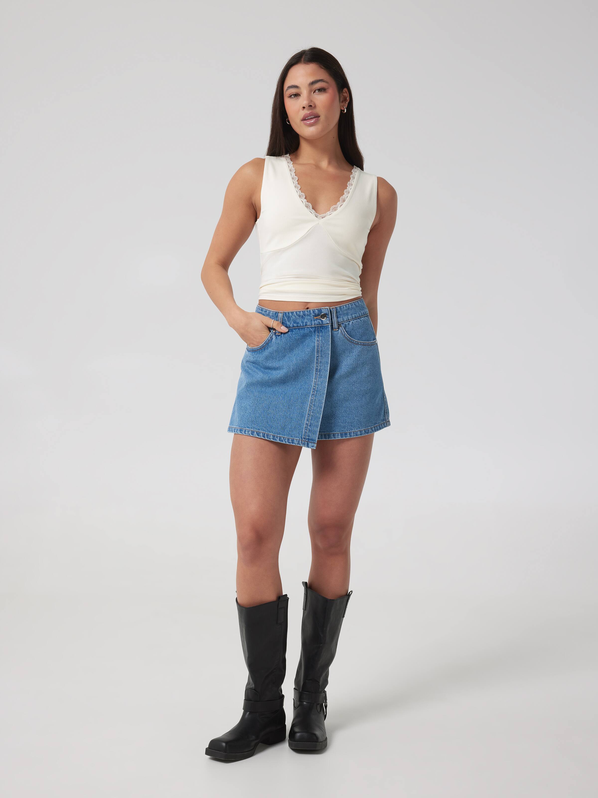 Lace Trim V Neck