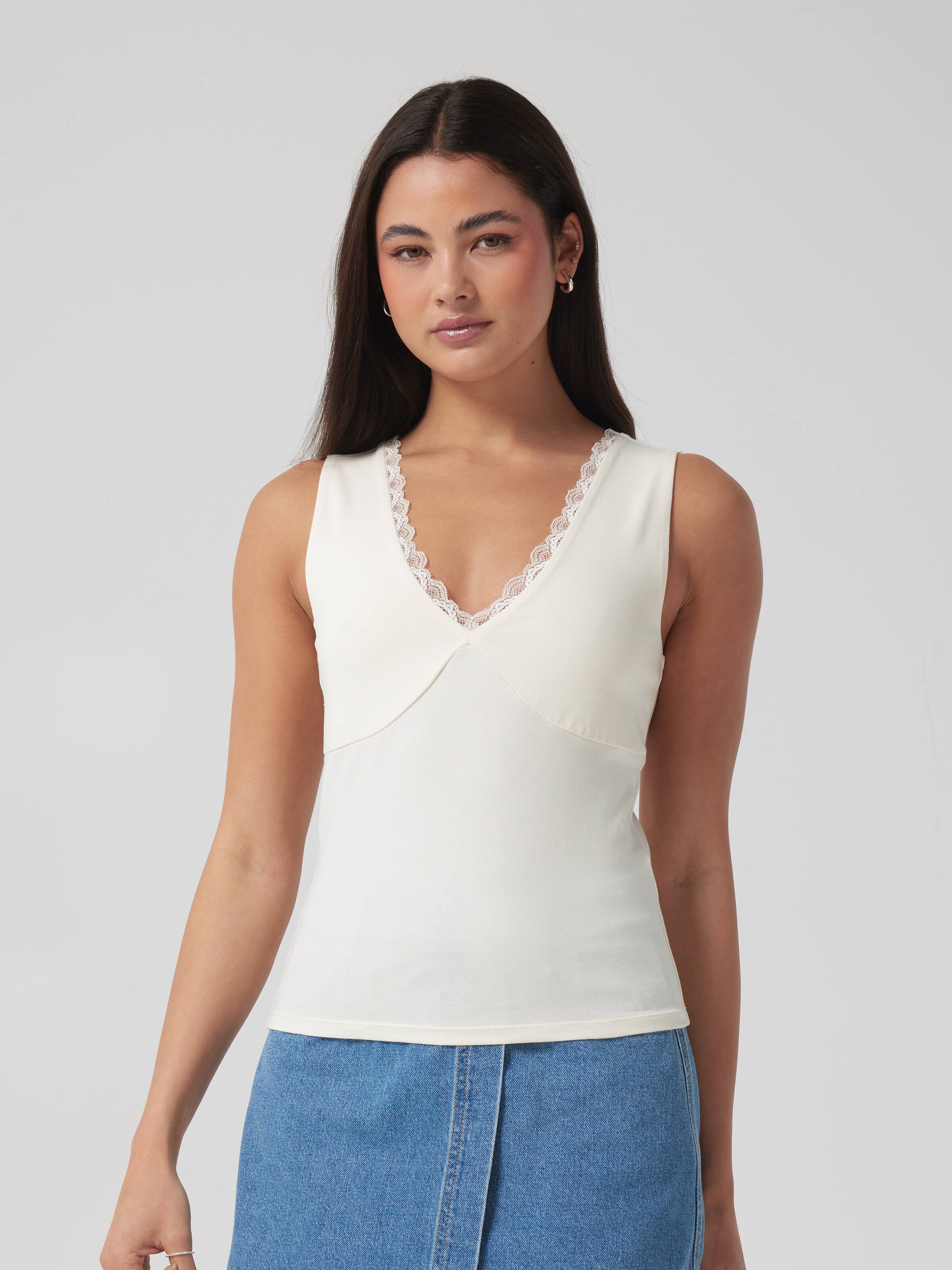 Lace Trim V Neck