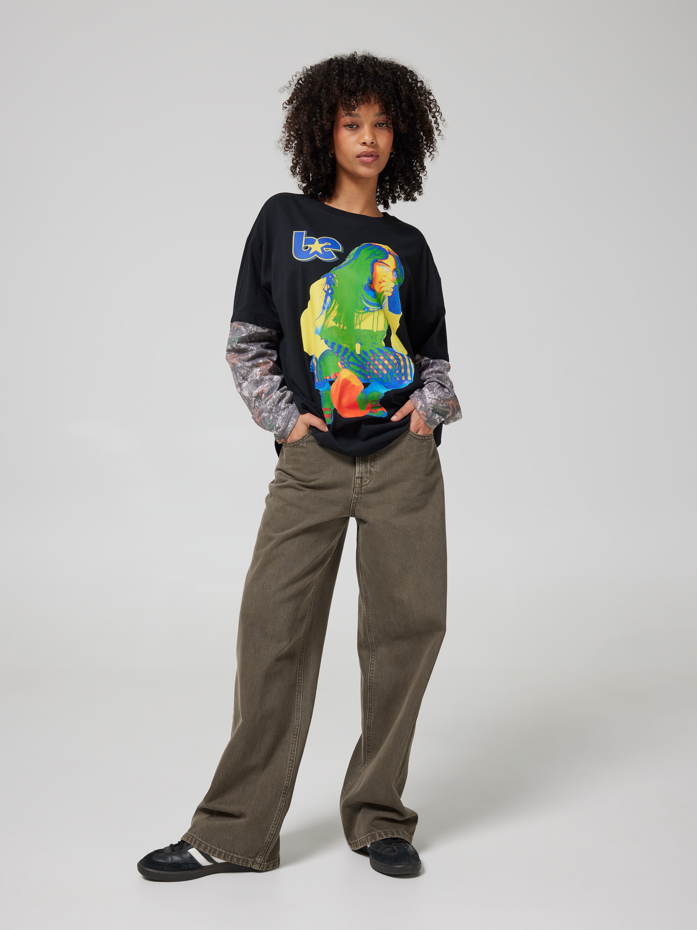 W Music Billie Camo Slv Ls Tee