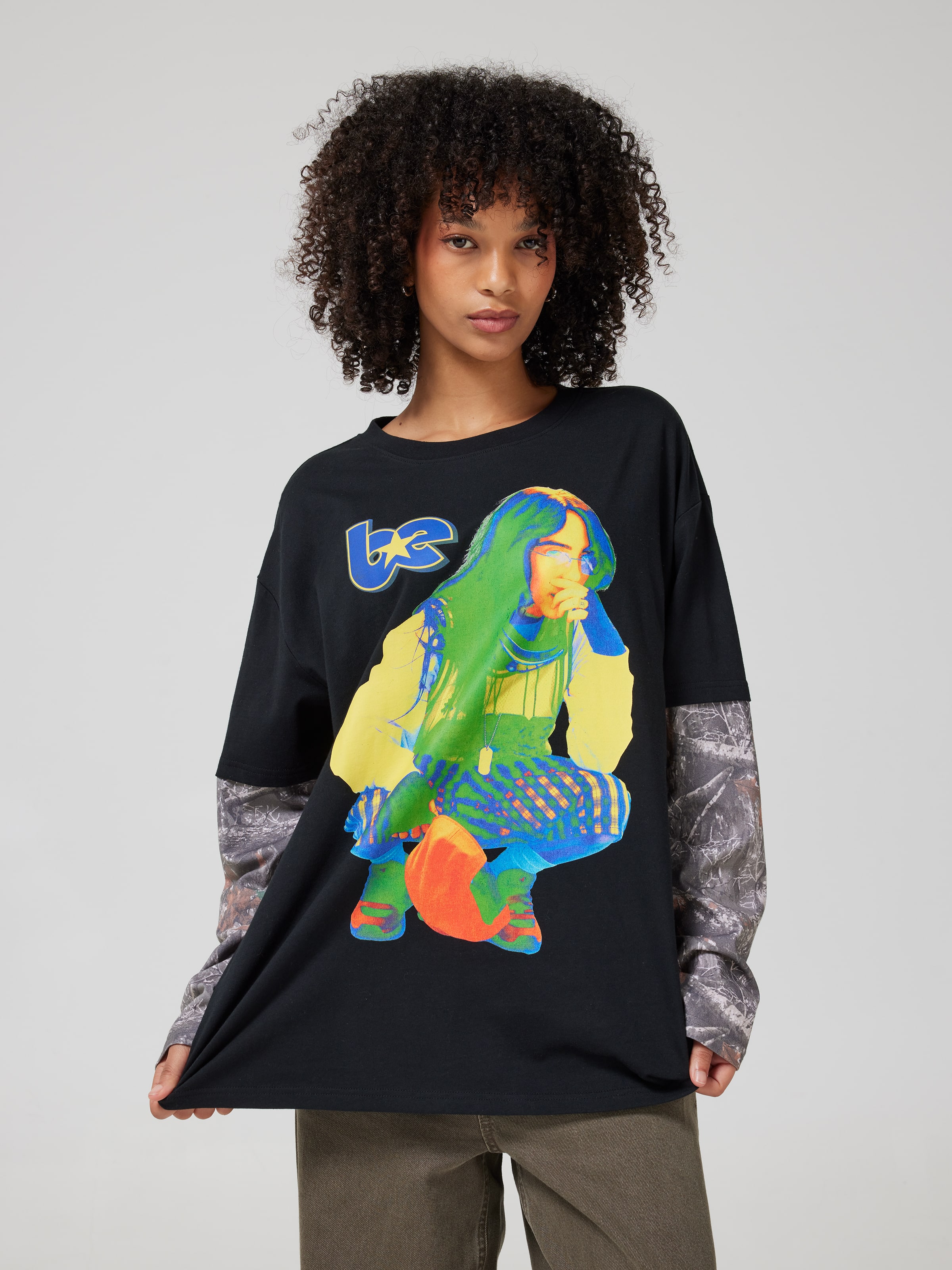 W Music Billie Camo Slv Ls Tee