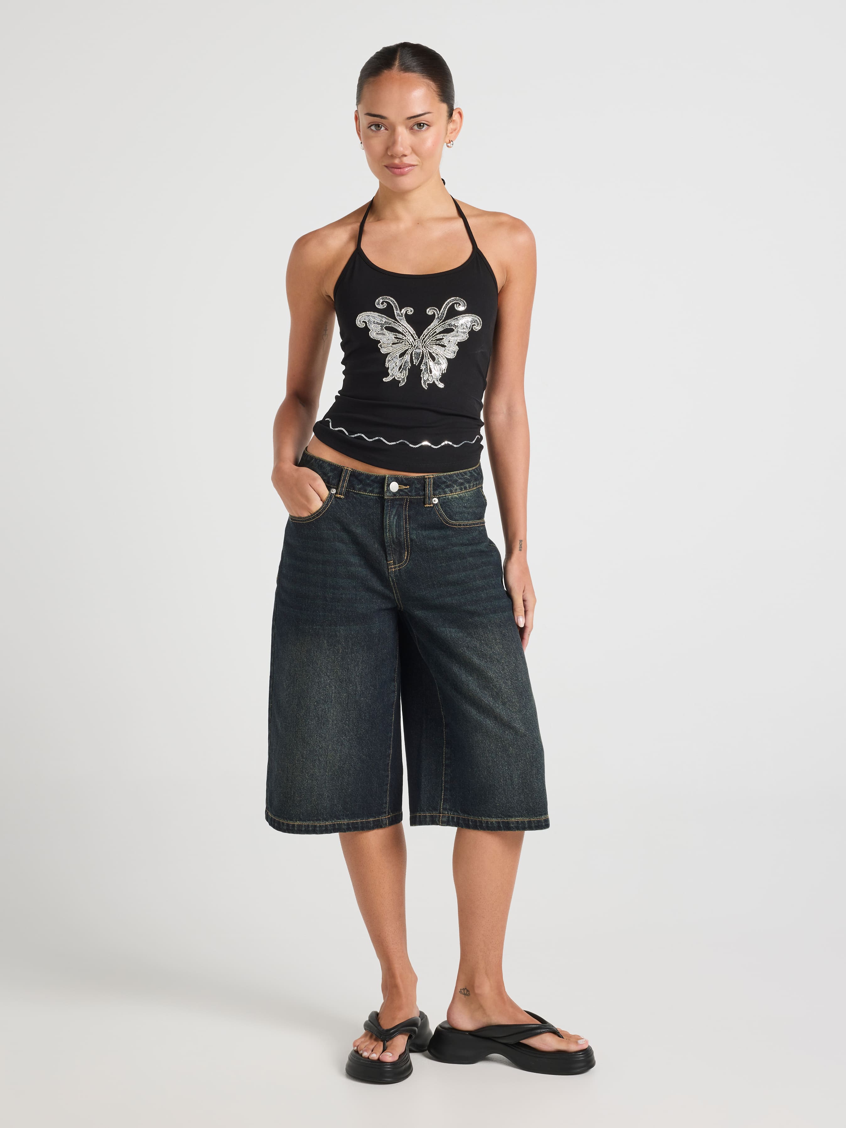 Embroidery Butterfly Halter Top