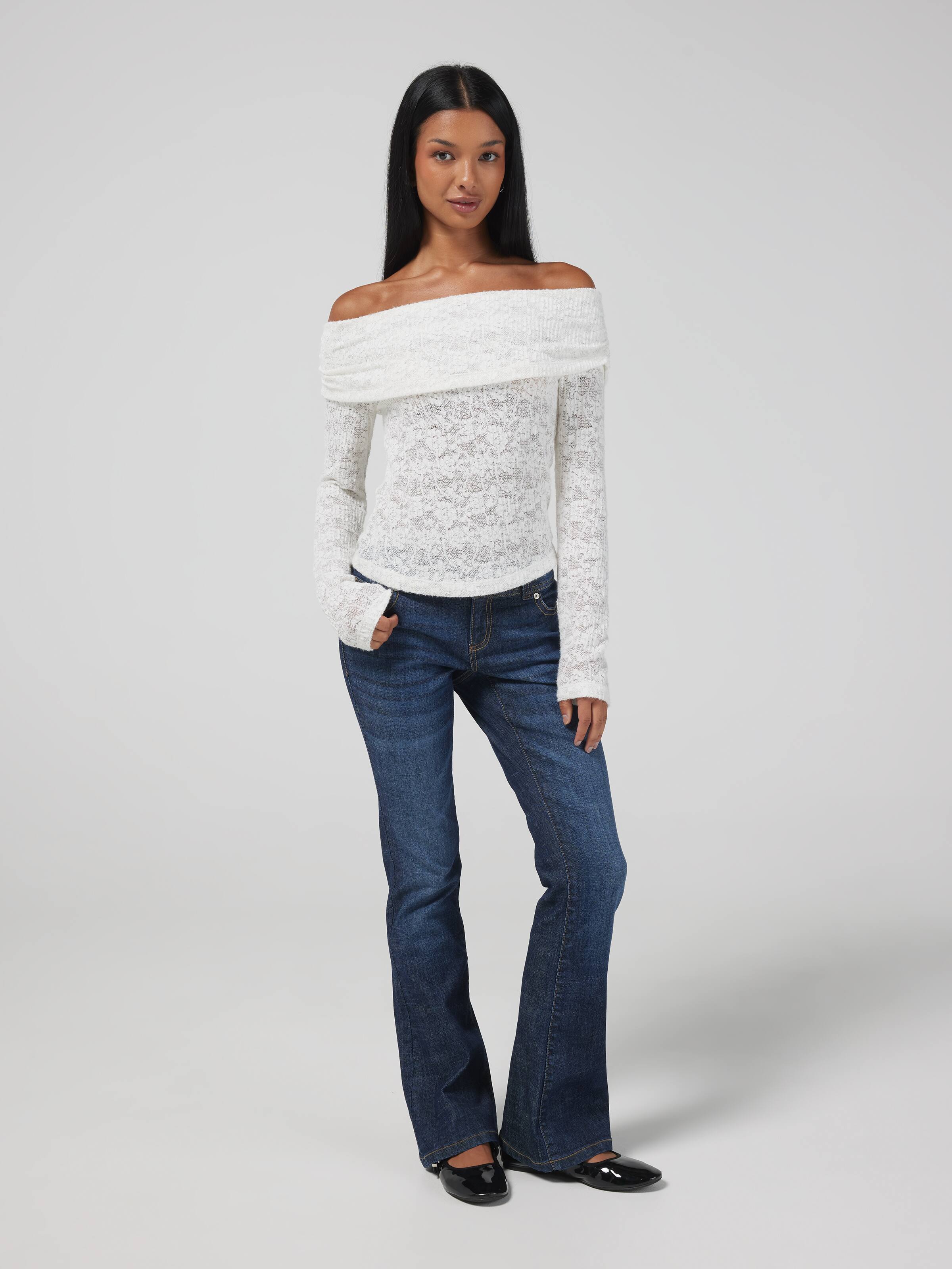 Fluffy Lace Off The Shoulder Top