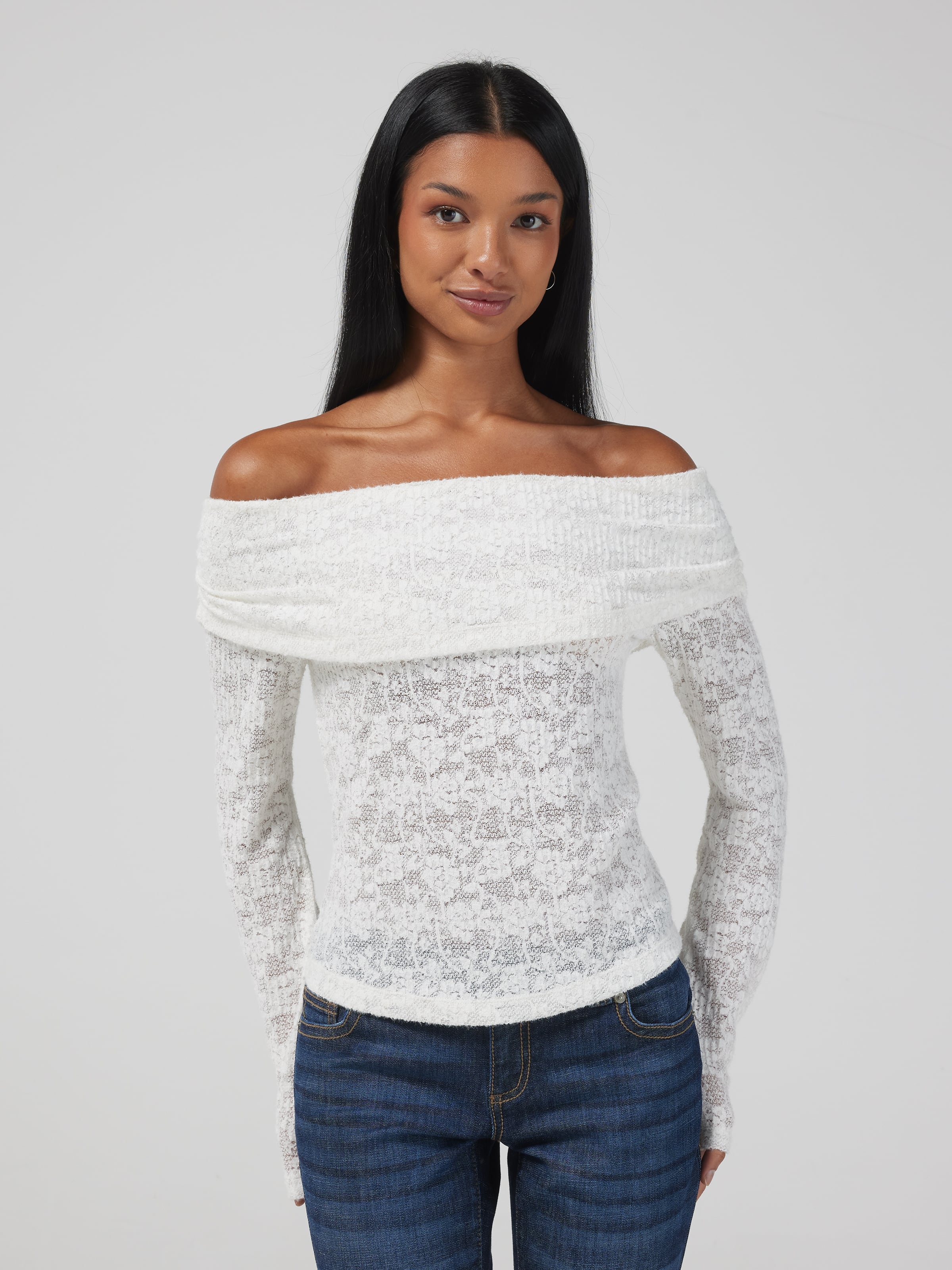 Fluffy Lace Off The Shoulder Top