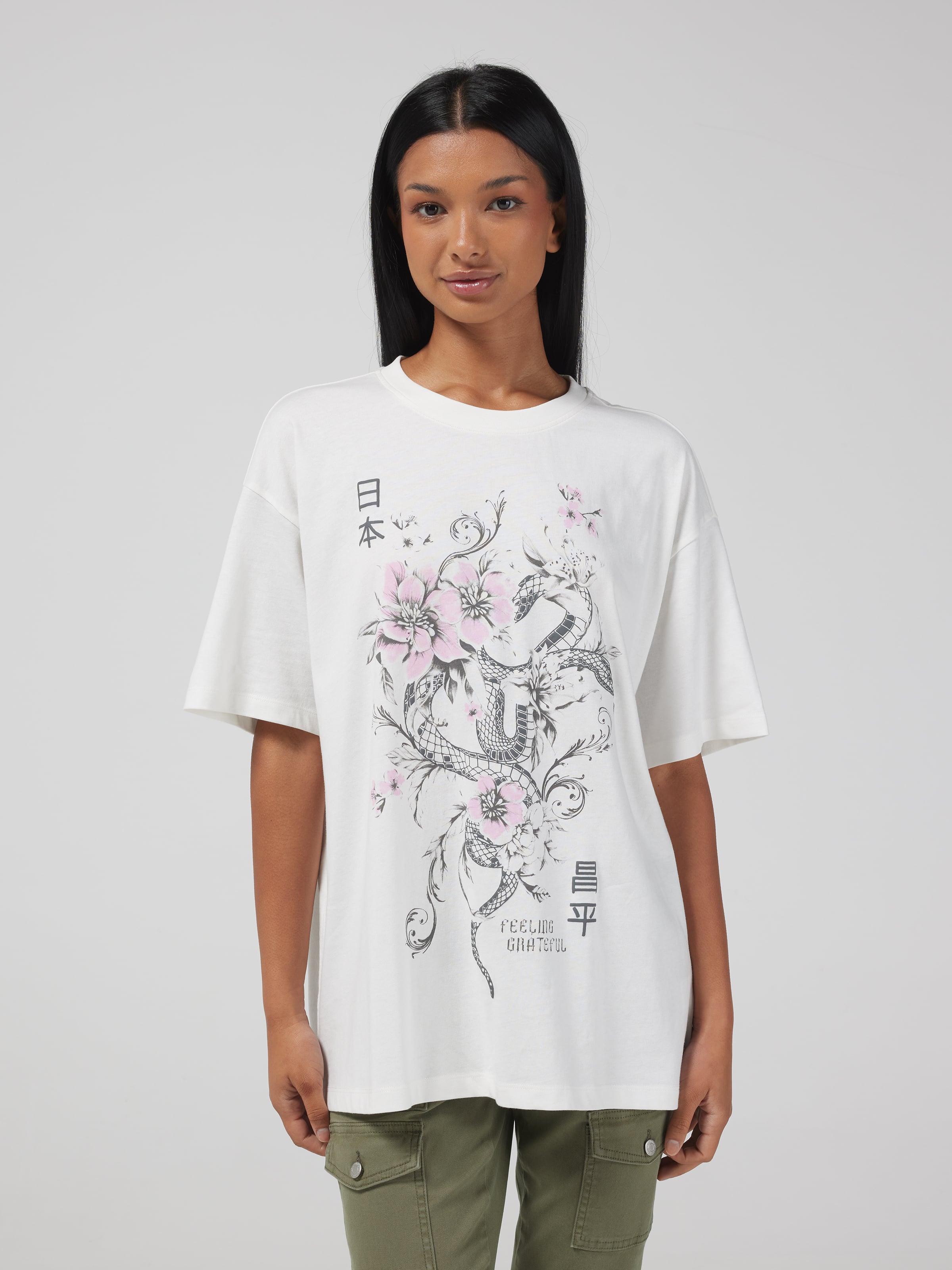 Floral Grateful Oversized Tee