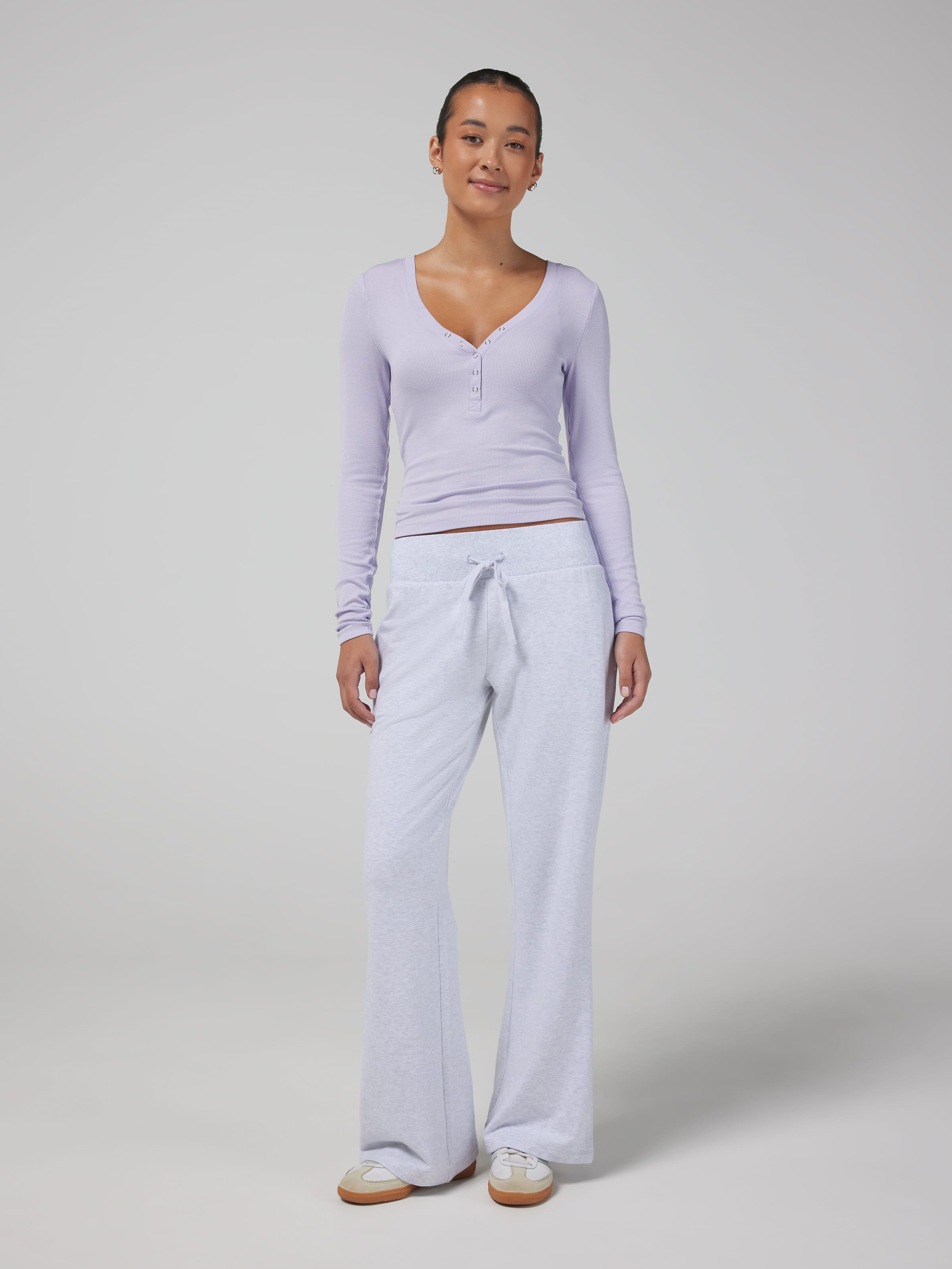 Ribbed Henley Long Sleeve Top