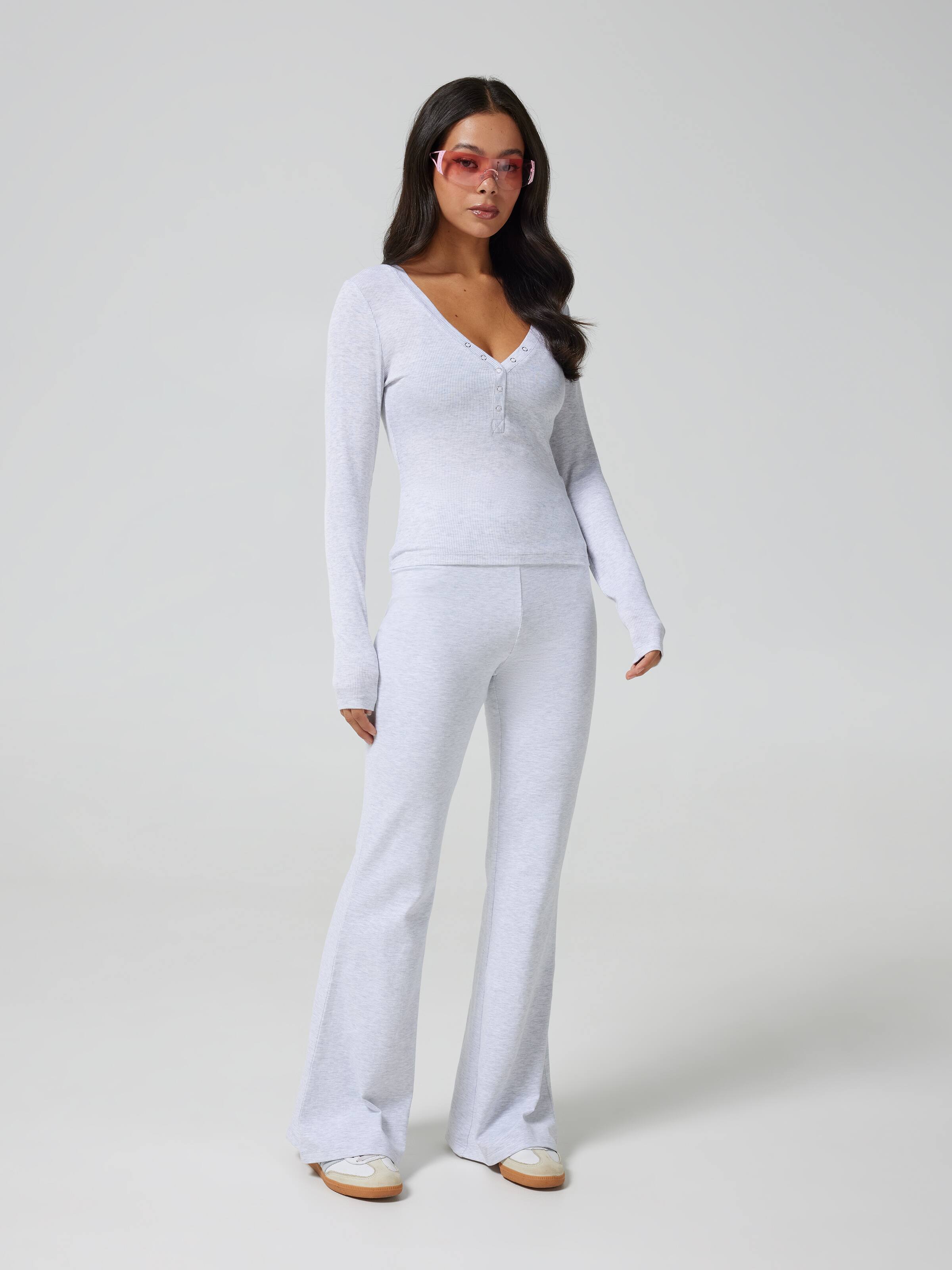 Ribbed Henley Long Sleeve Top