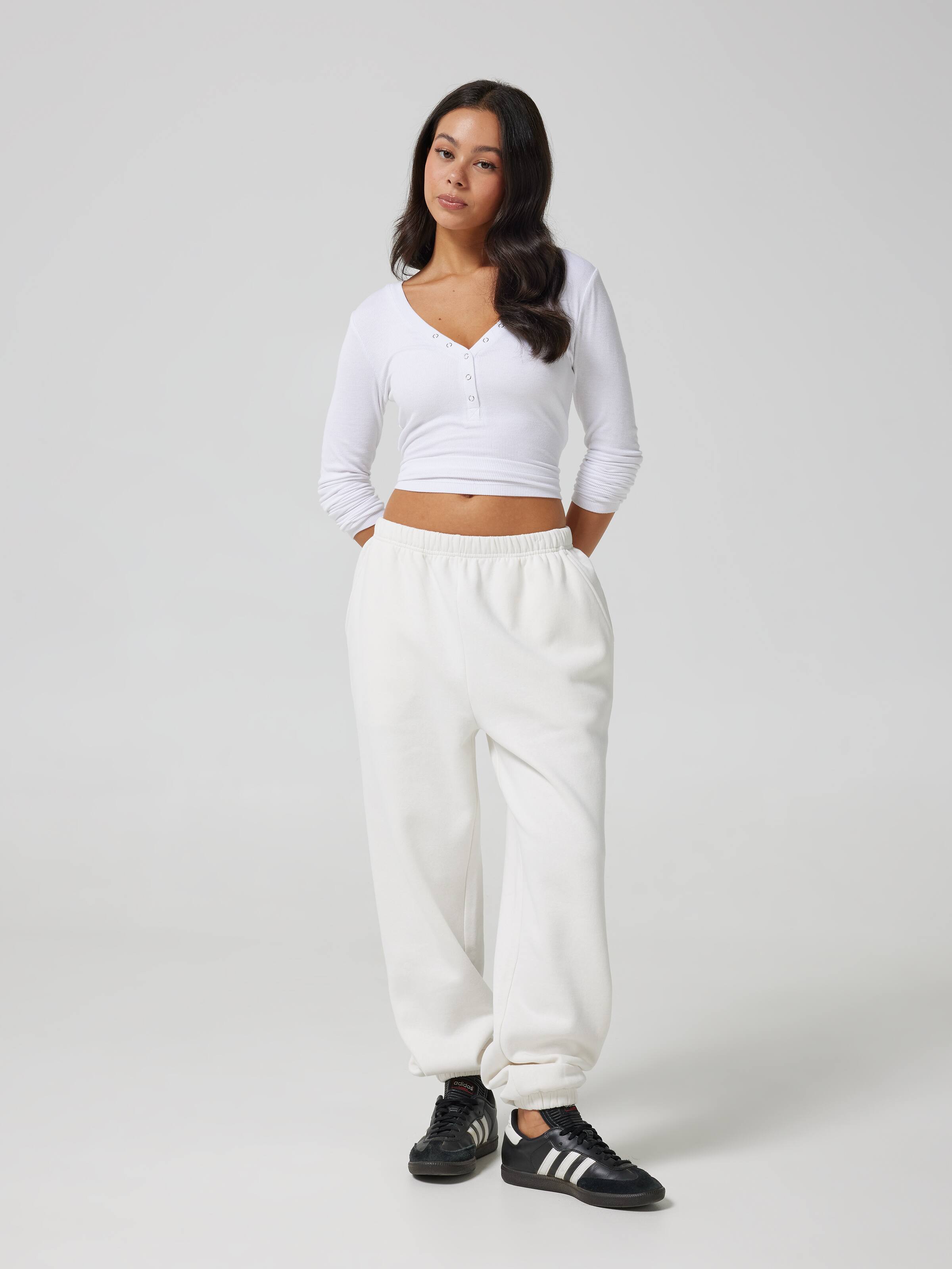Ribbed Henley Long Sleeve Top