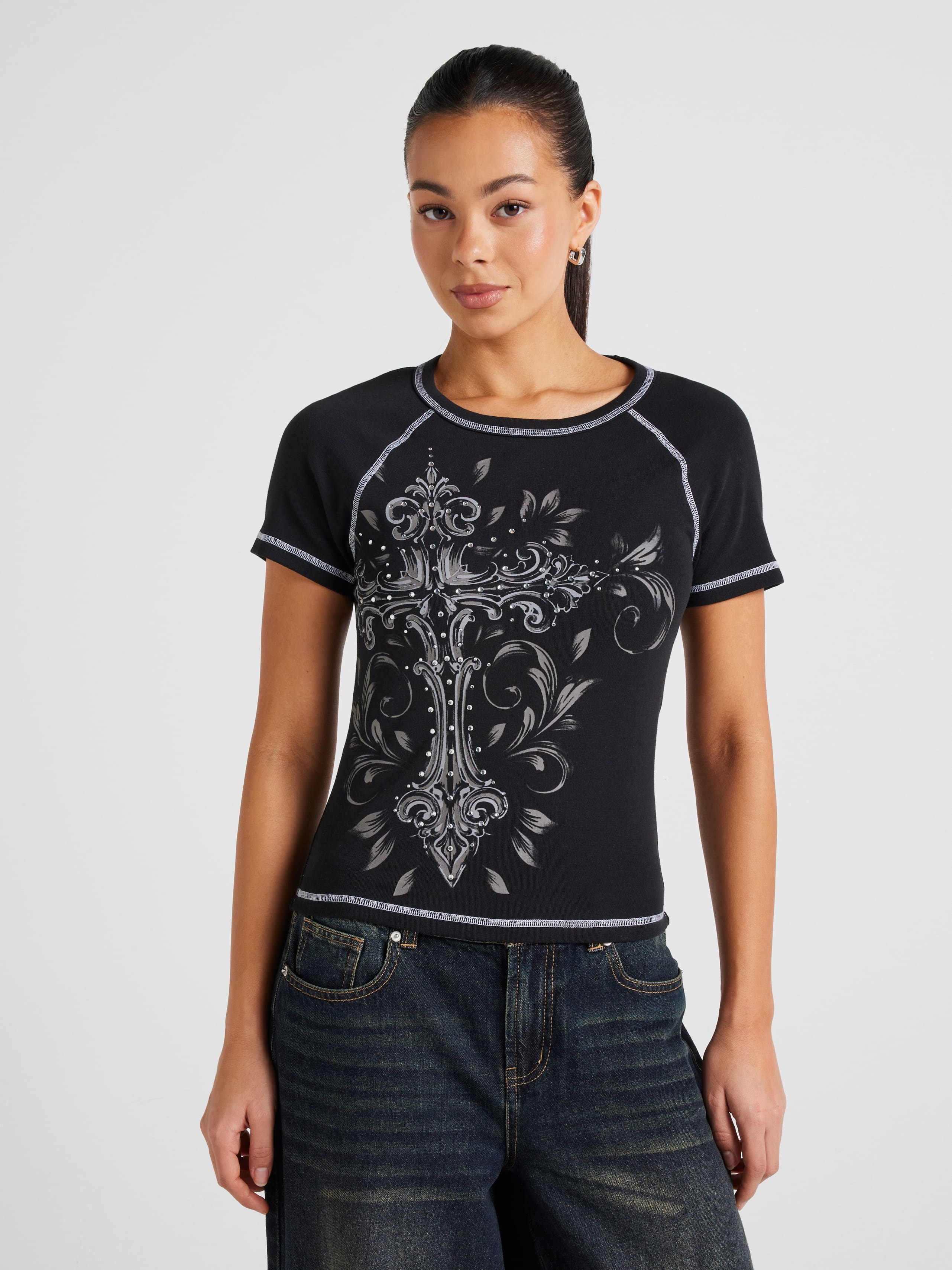 Embellished Cross Contrast Baby Raglan