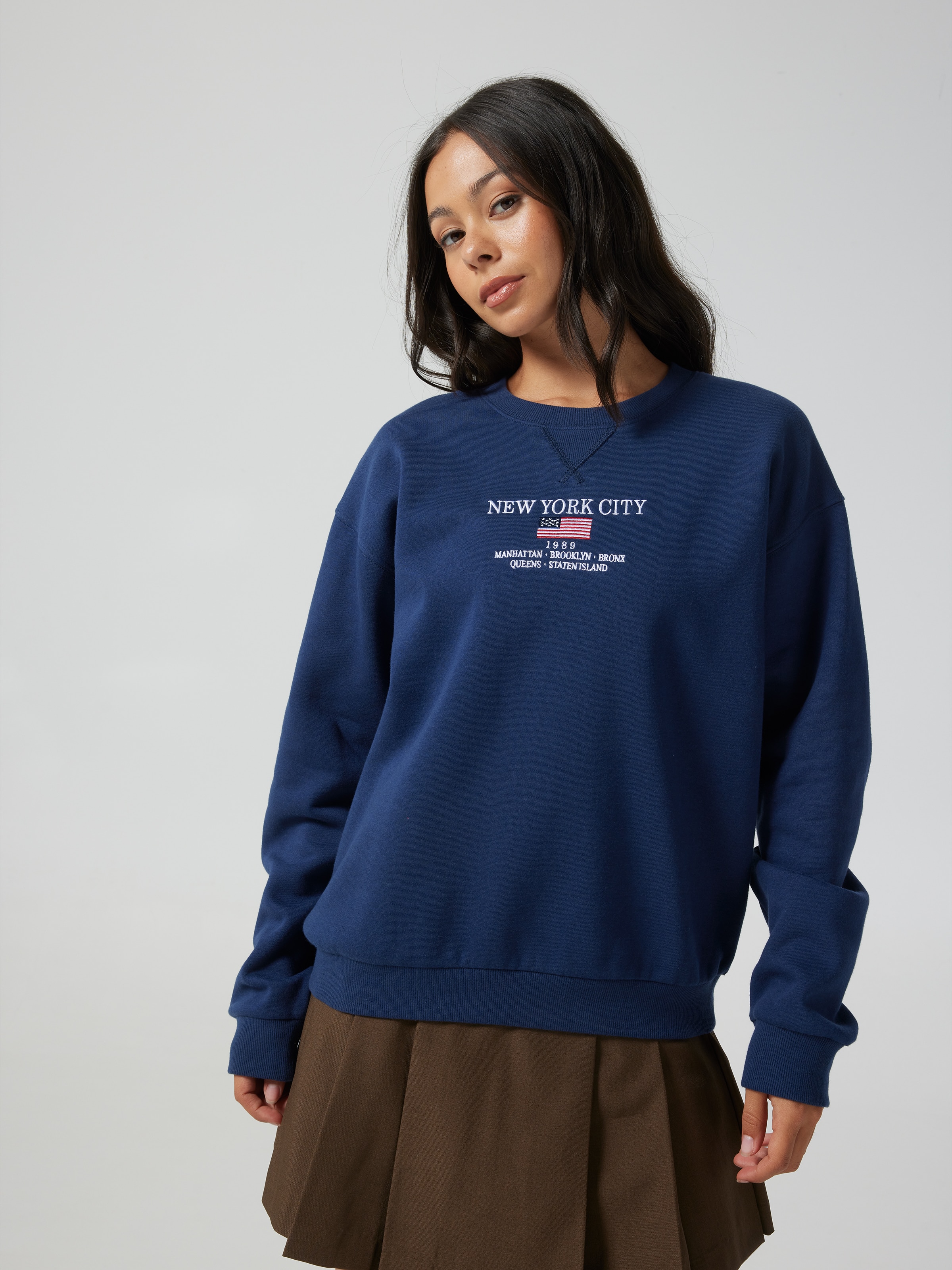 Nyc Embroidered Crew Neck Sweat