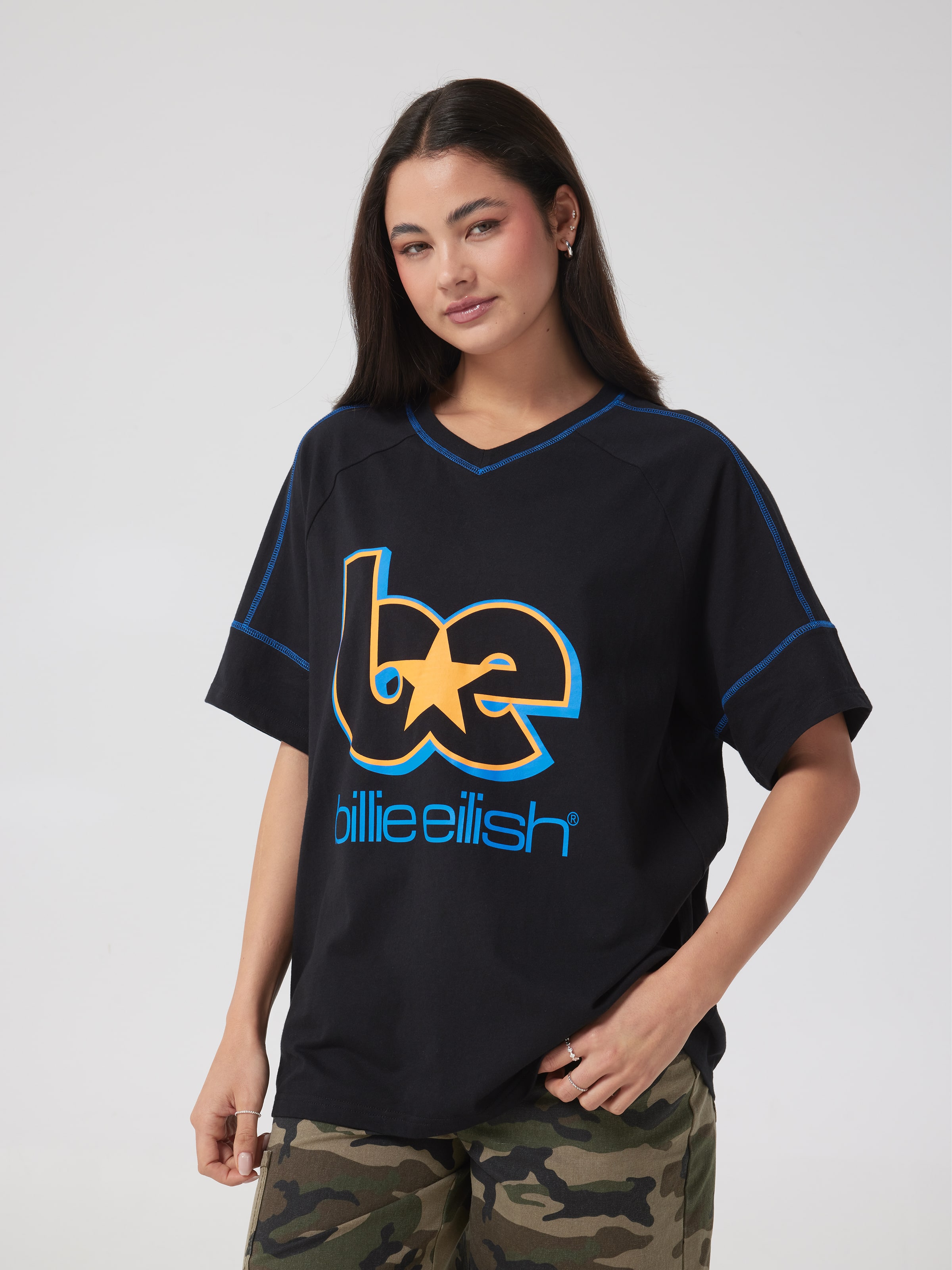 Music Billie V Neck Oversized Tee