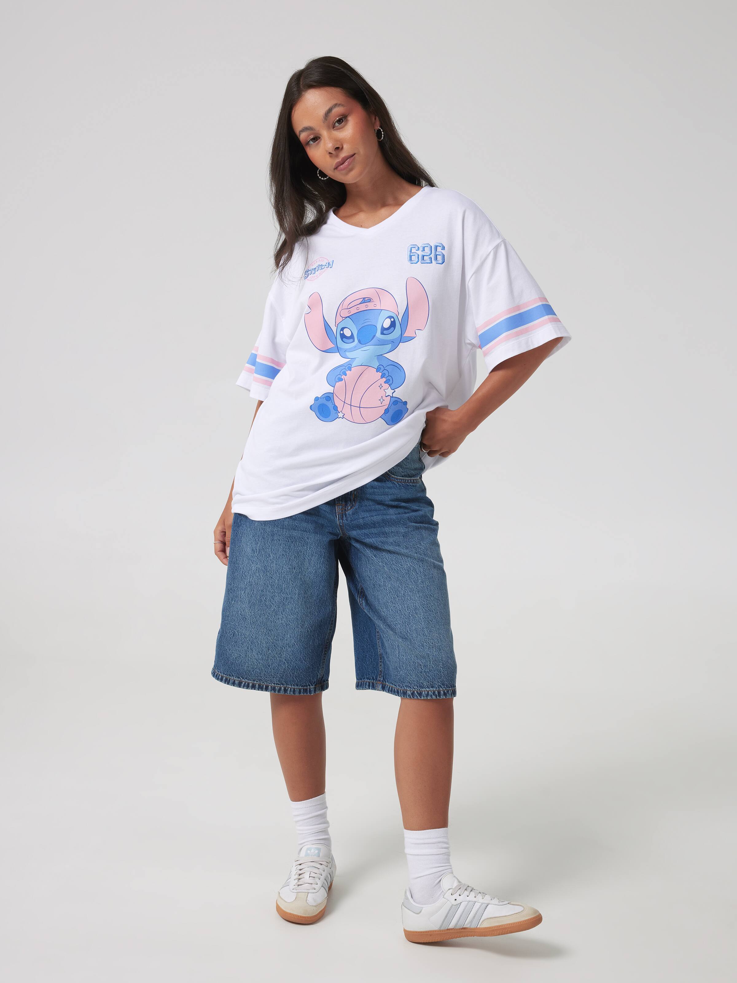 Lilo & Stitch Basketball V Neck Oversized Tee