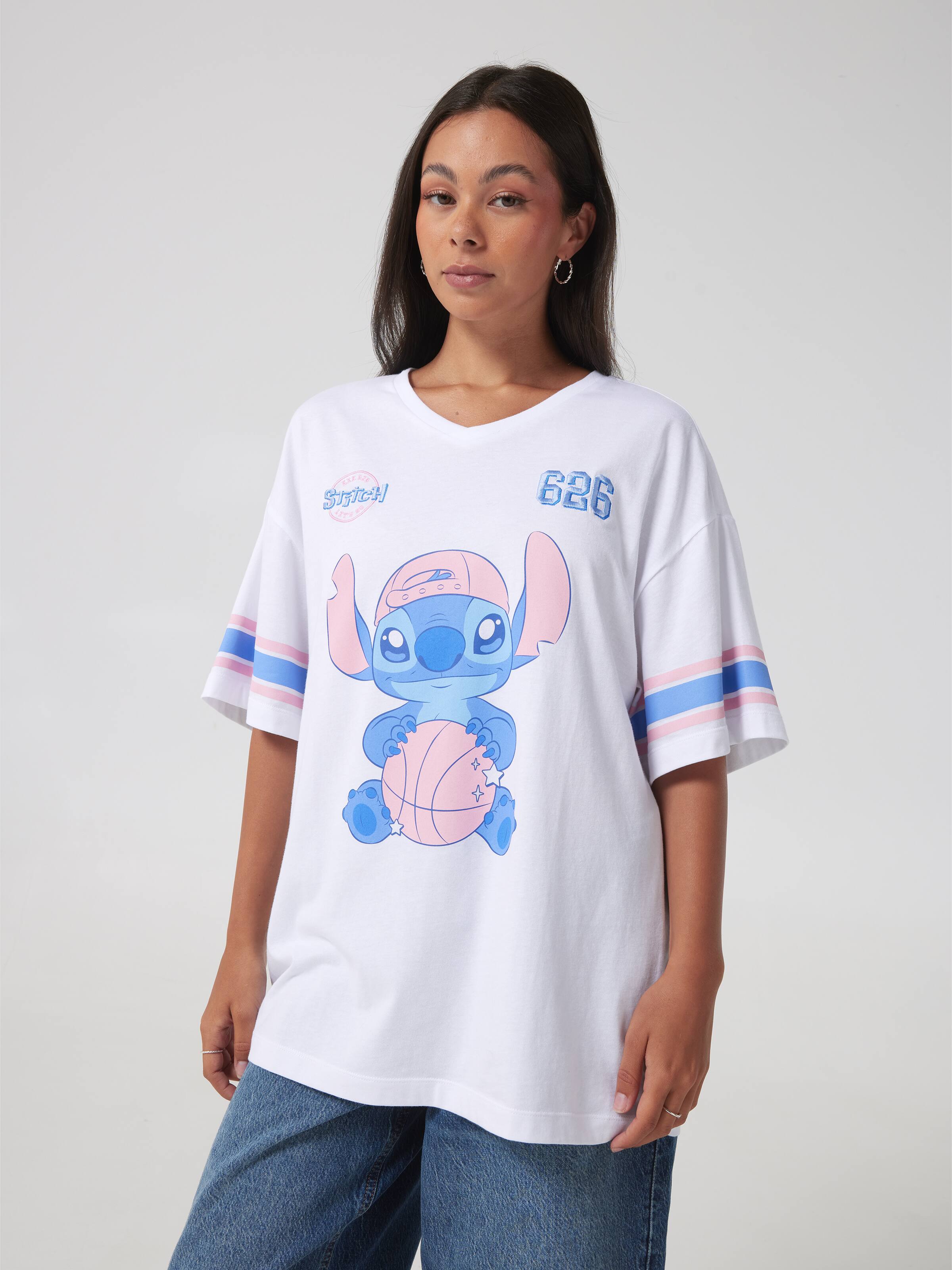 Lilo & Stitch Basketball V Neck Oversized Tee