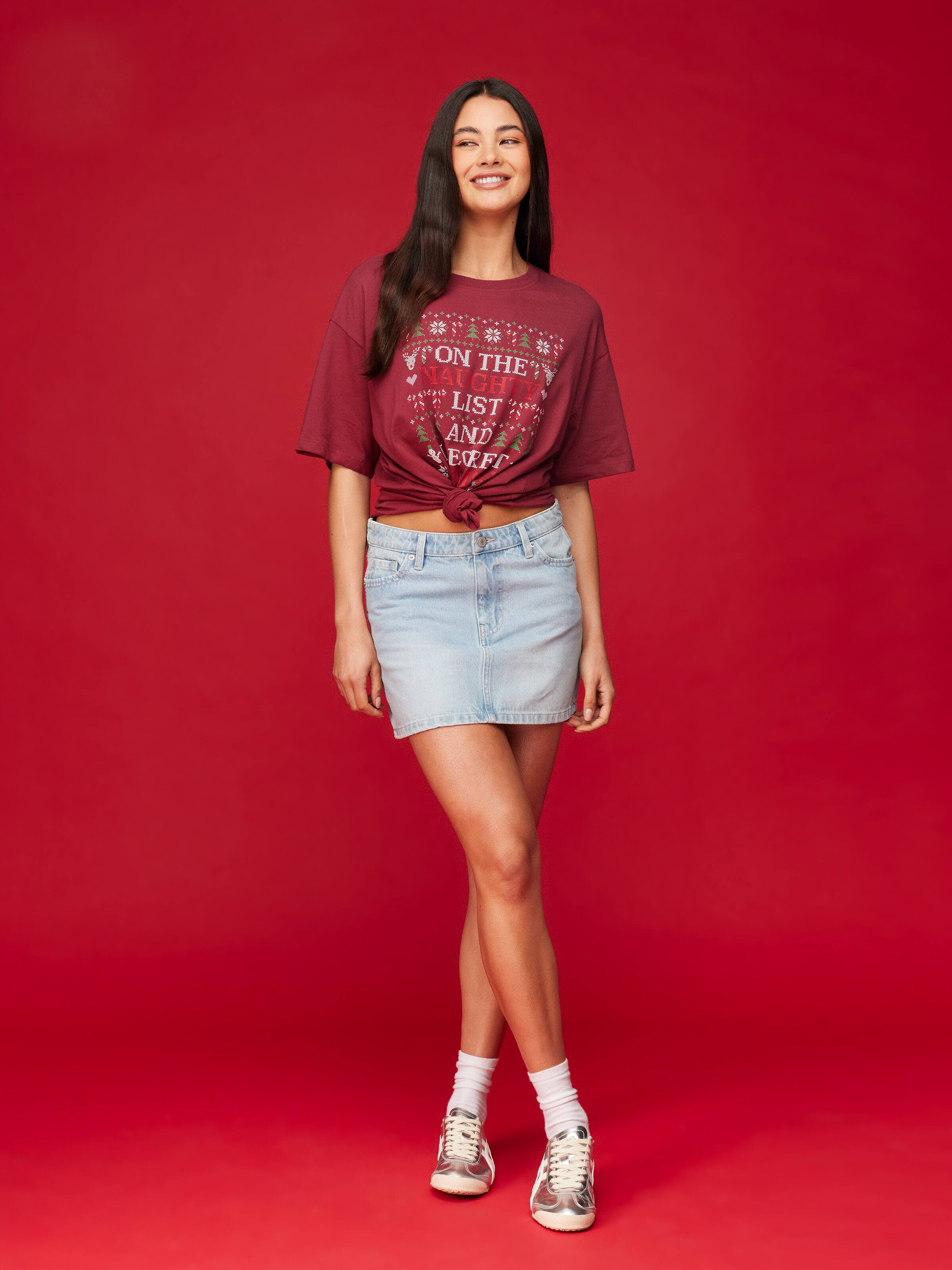 Xmas Fair Isle Naughty Oversized Tee