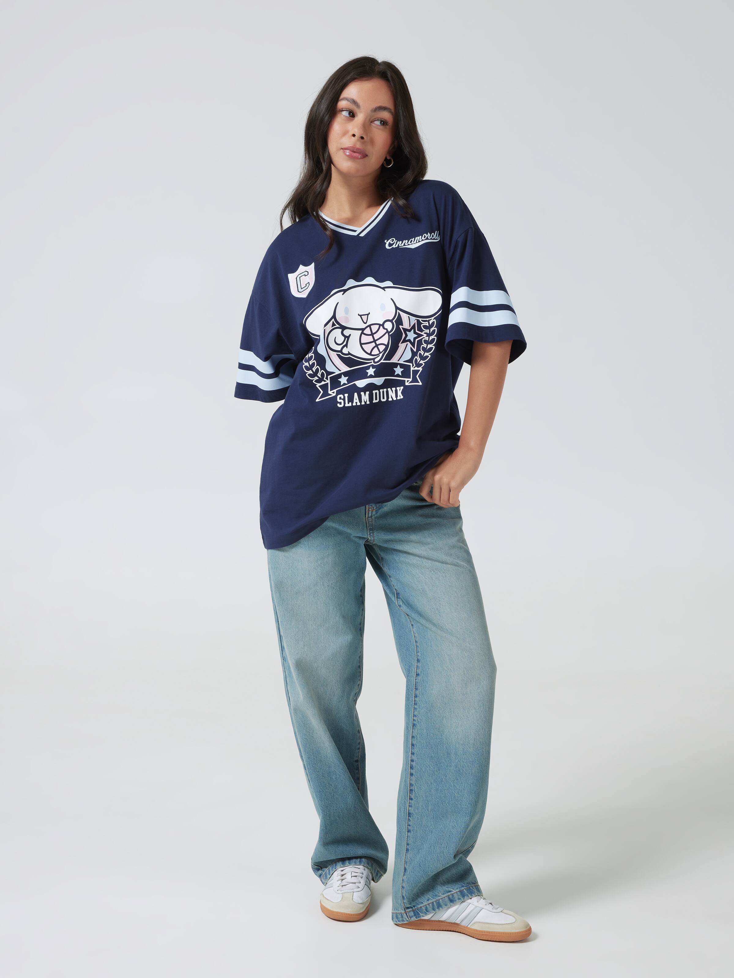 Cinnamoroll Basketball V Neck Oversized Tee