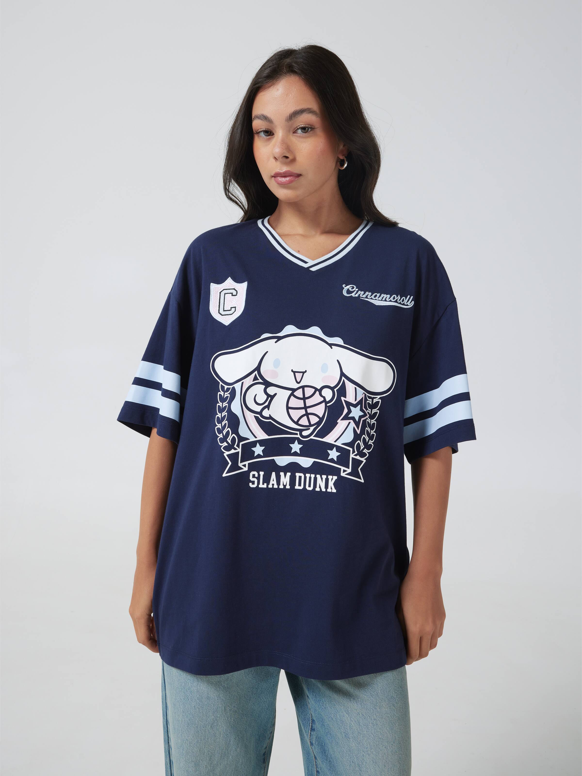 Cinnamoroll Basketball V Neck Oversized Tee