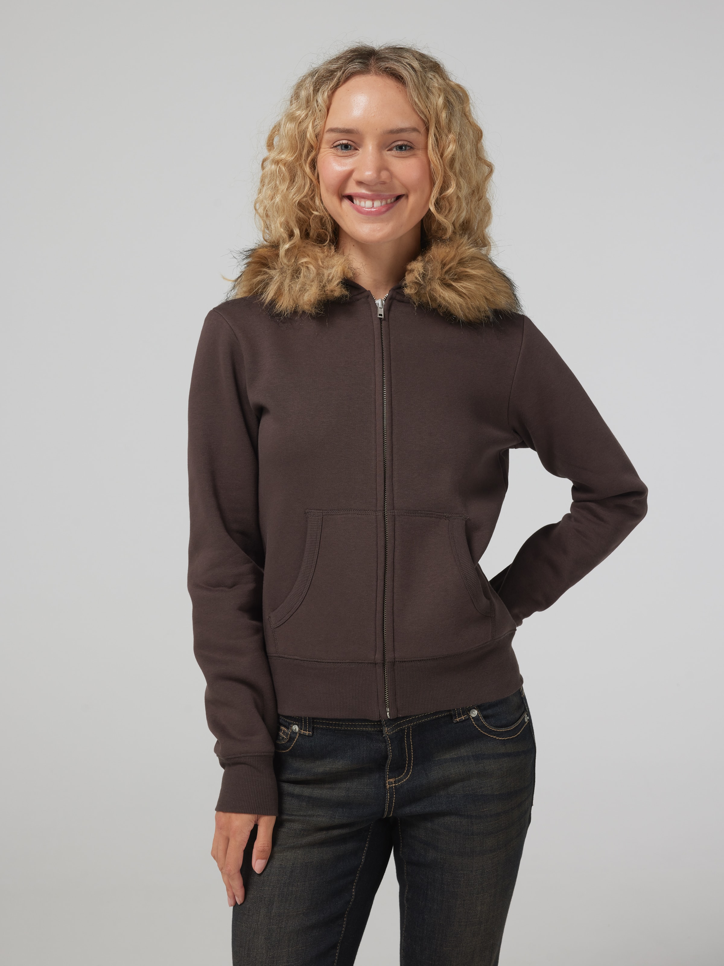 Faux Fur Zip Up Hoodie
