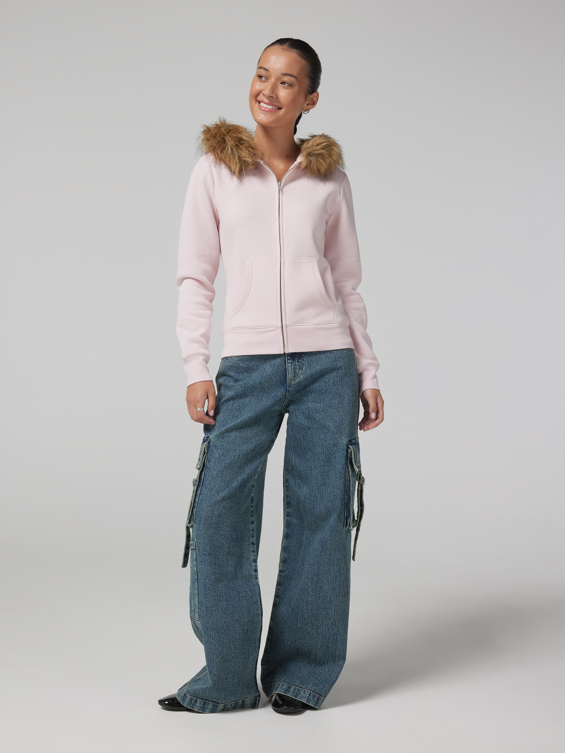 Faux Fur Zip Up Hoodie