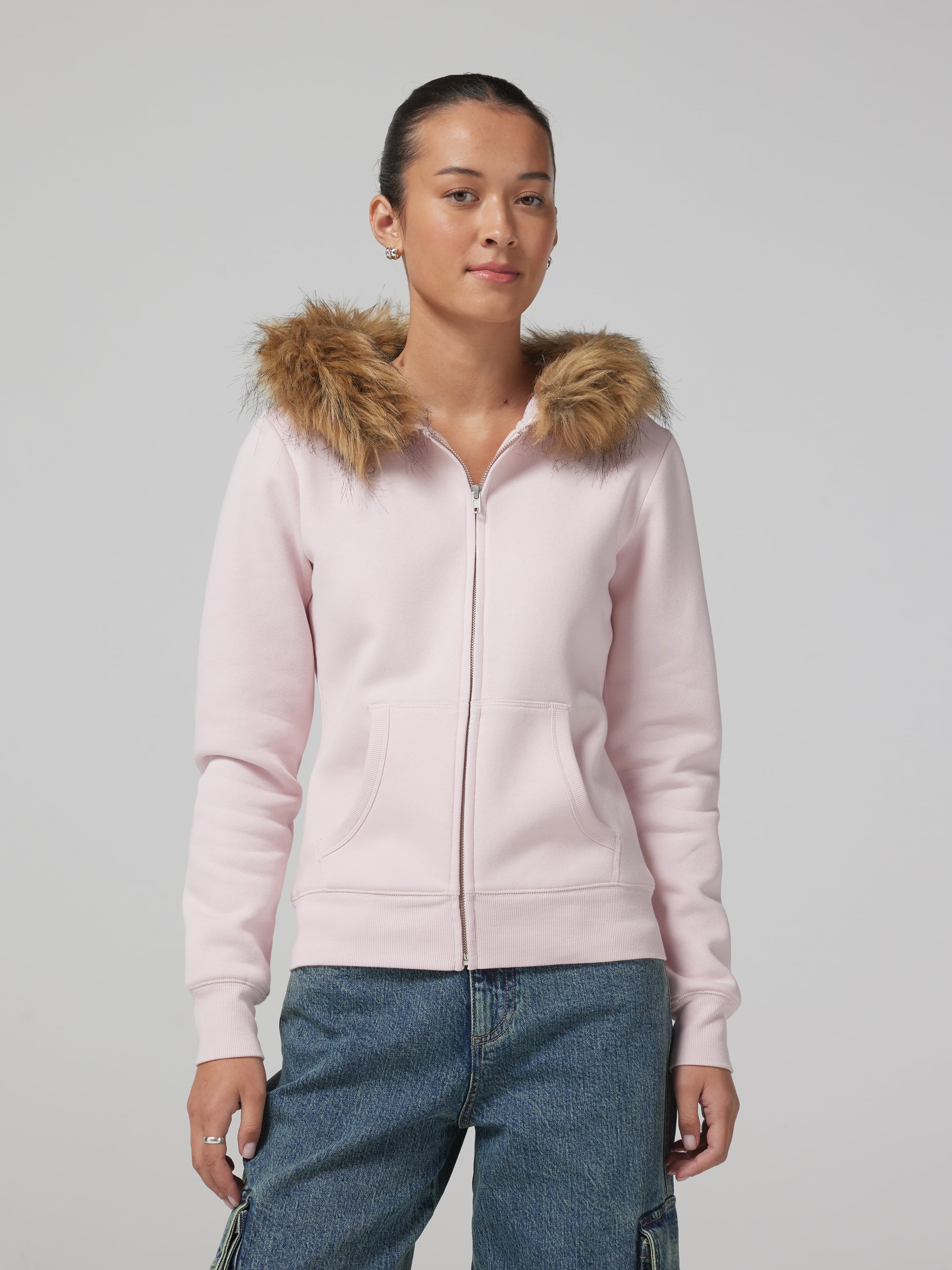 Faux Fur Zip Up Hoodie