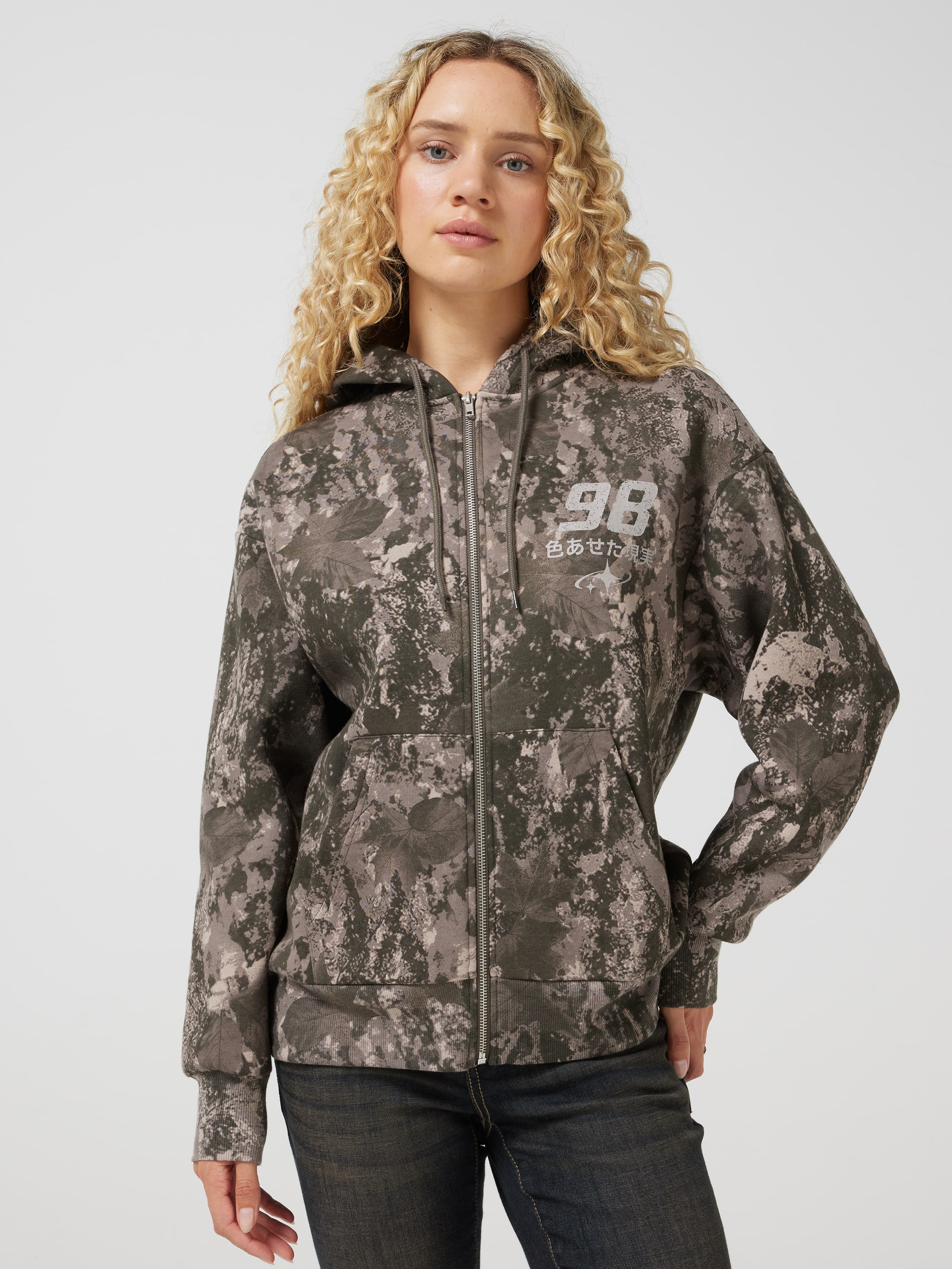 98 Camo Oversized Zip Thru Hoodie