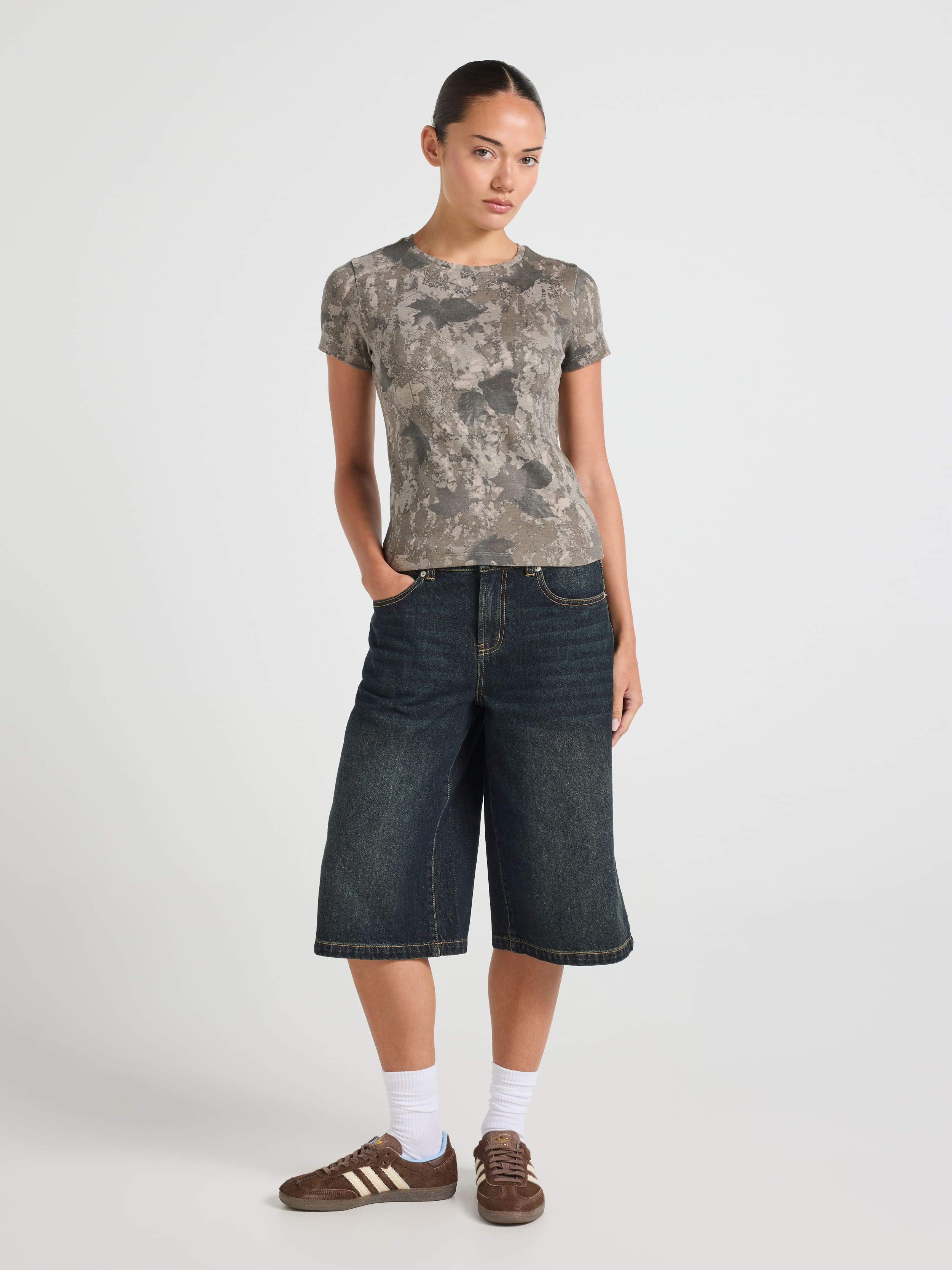 Washed Camo Long Length Baby Tee