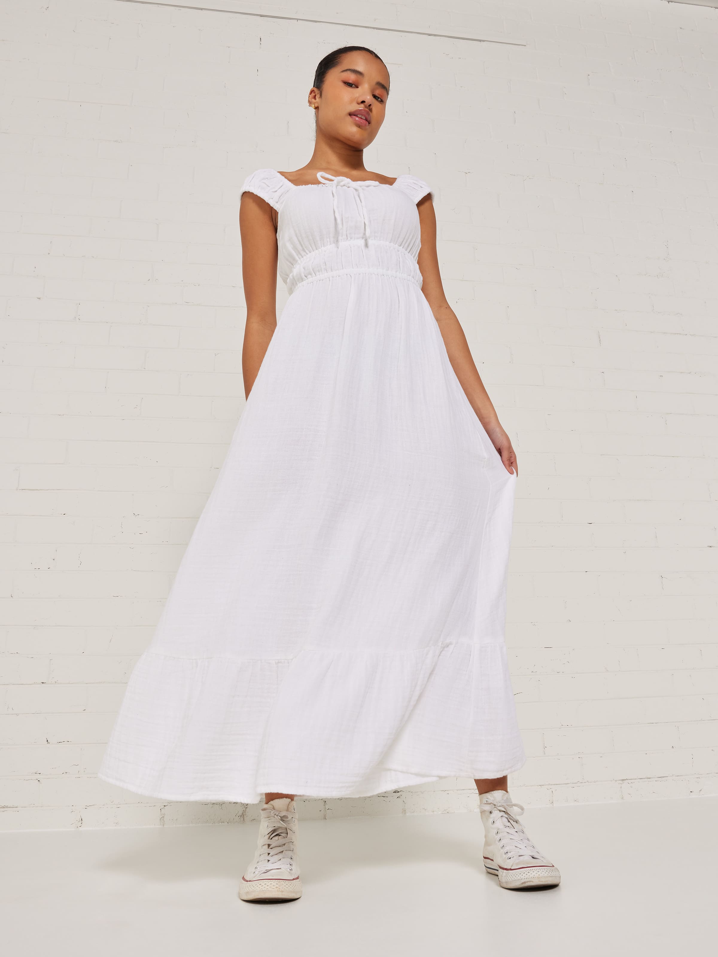 White Long Sleeve Dress - Mermaid Maxi Dress - V-Neck Dress - Lulus
