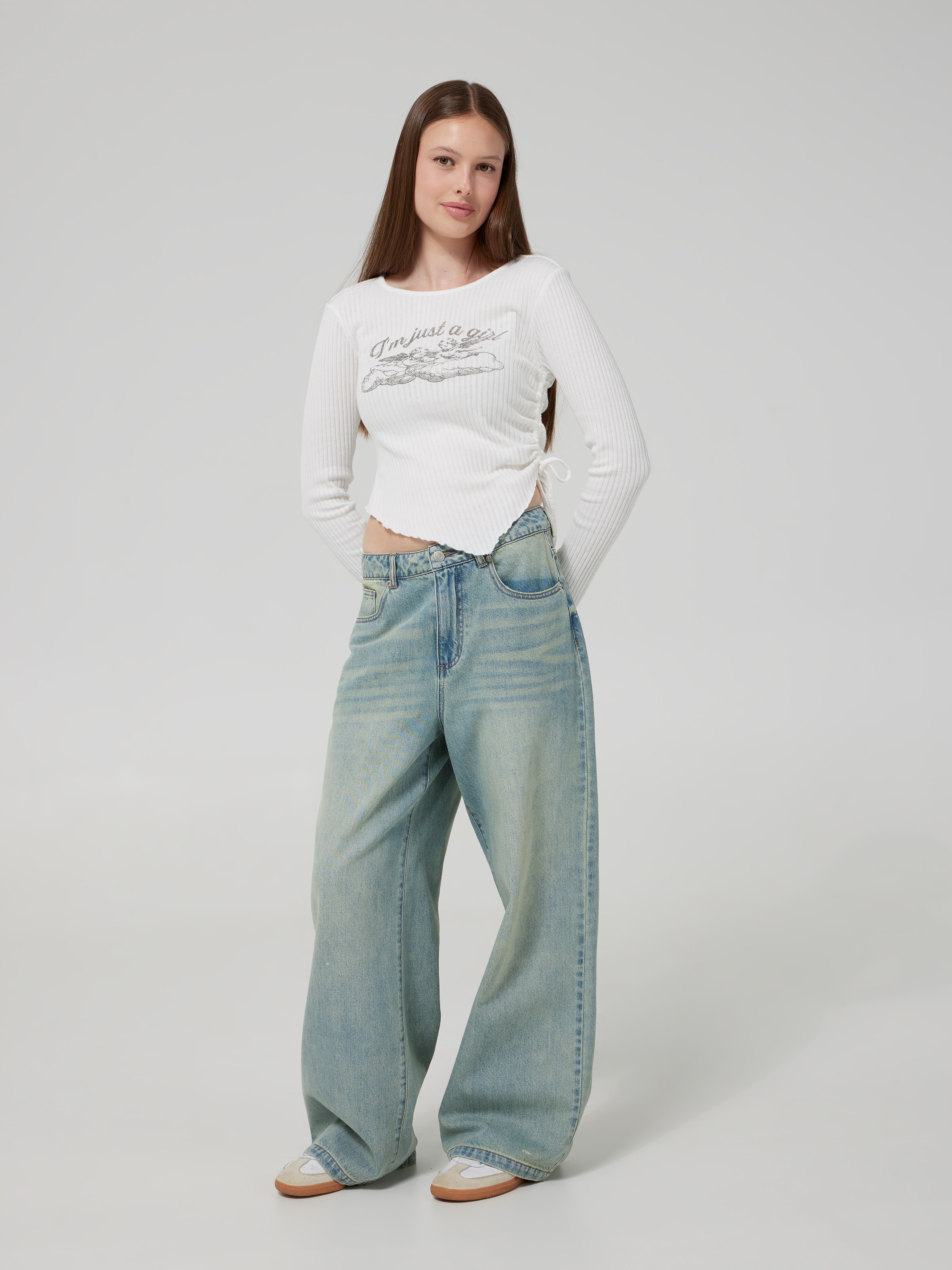 Sydney Asymetric Rouched Long Sleeve Top