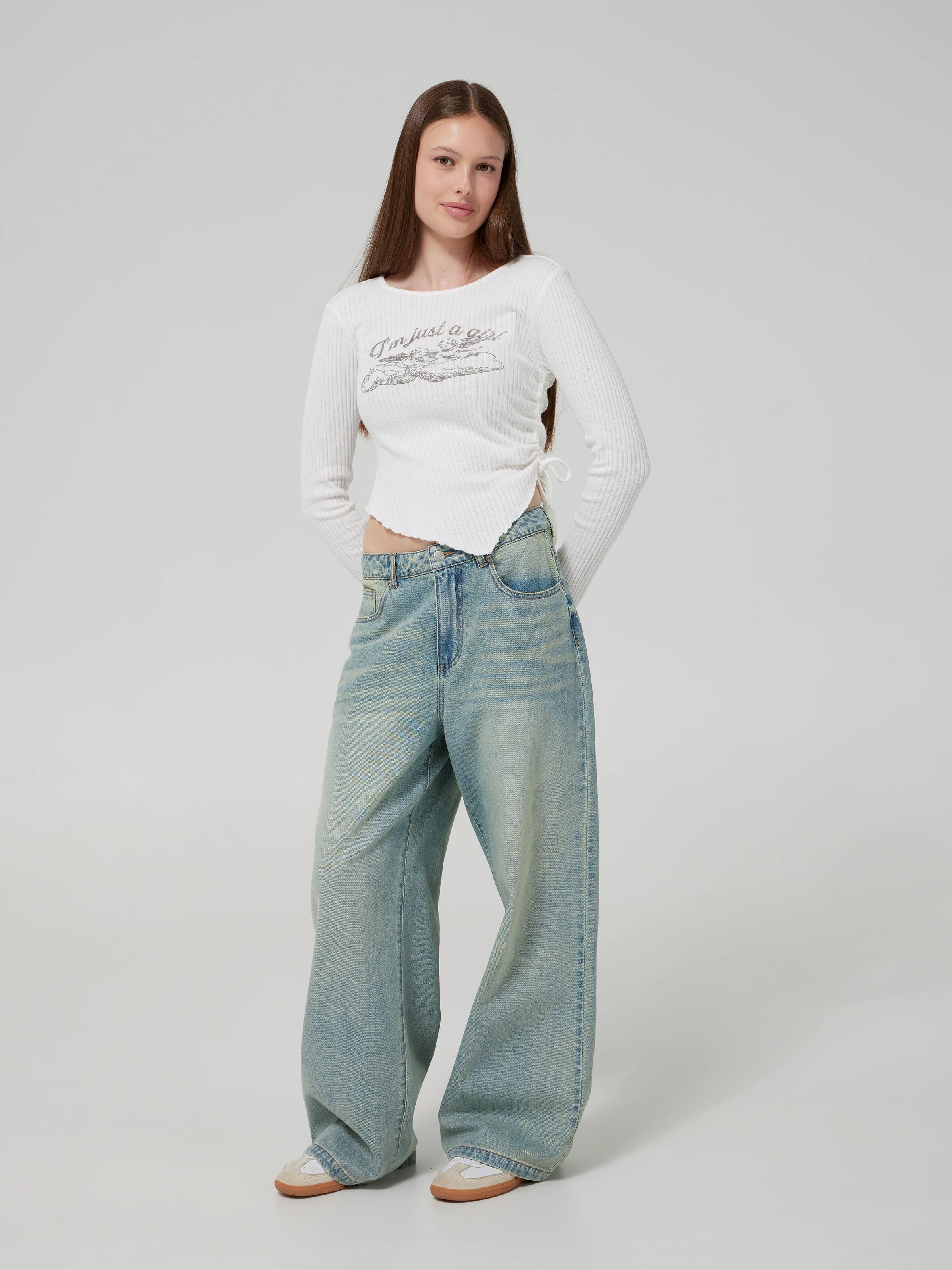 Sydney Asymetric Rouched Long Sleeve Top