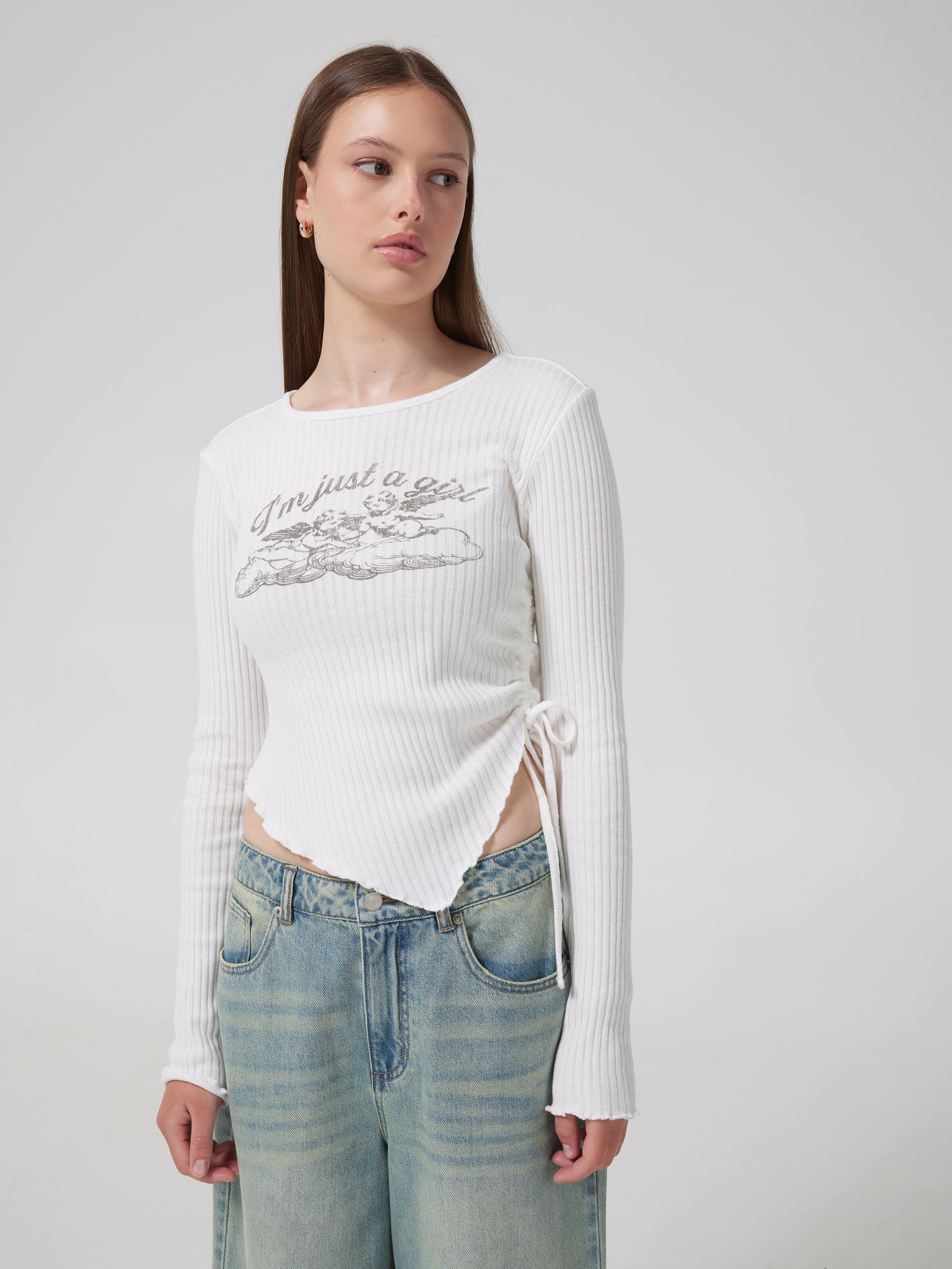 Sydney Asymetric Rouched Long Sleeve Top