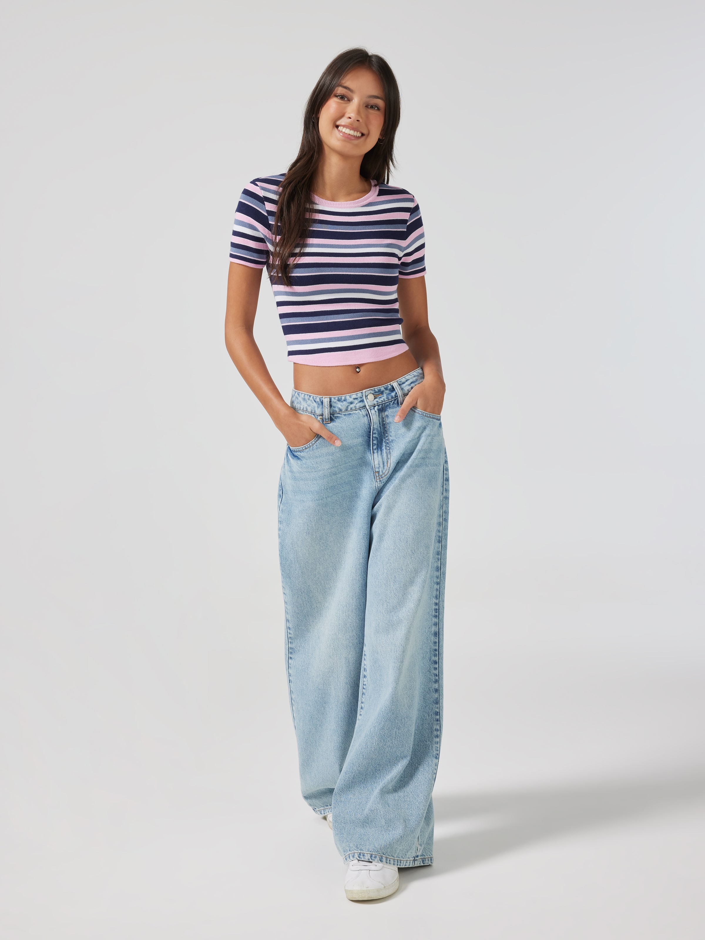 Aubury Short Sleeve Stripe Knit Top