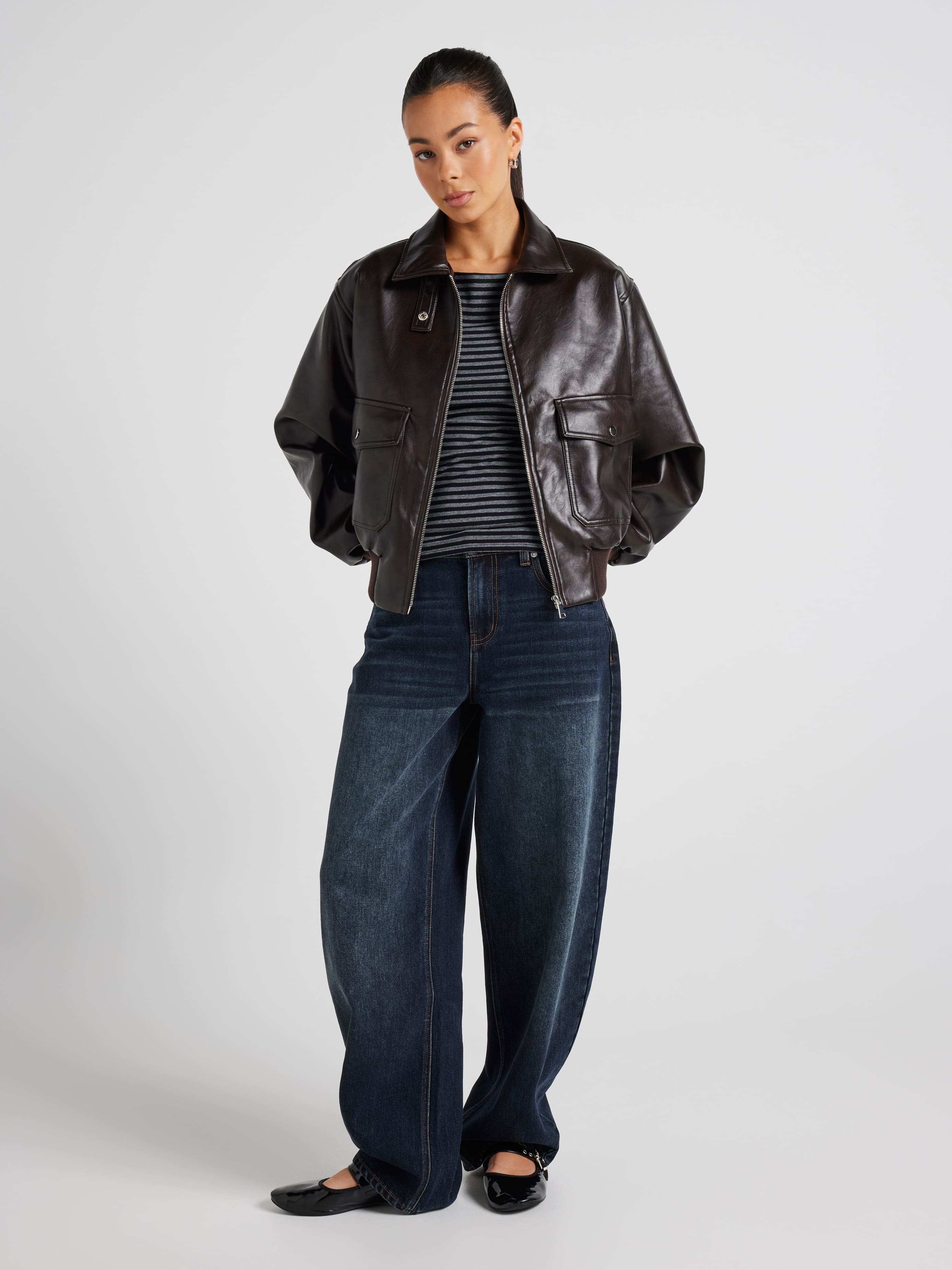 Funnel Faux Leather Jacket