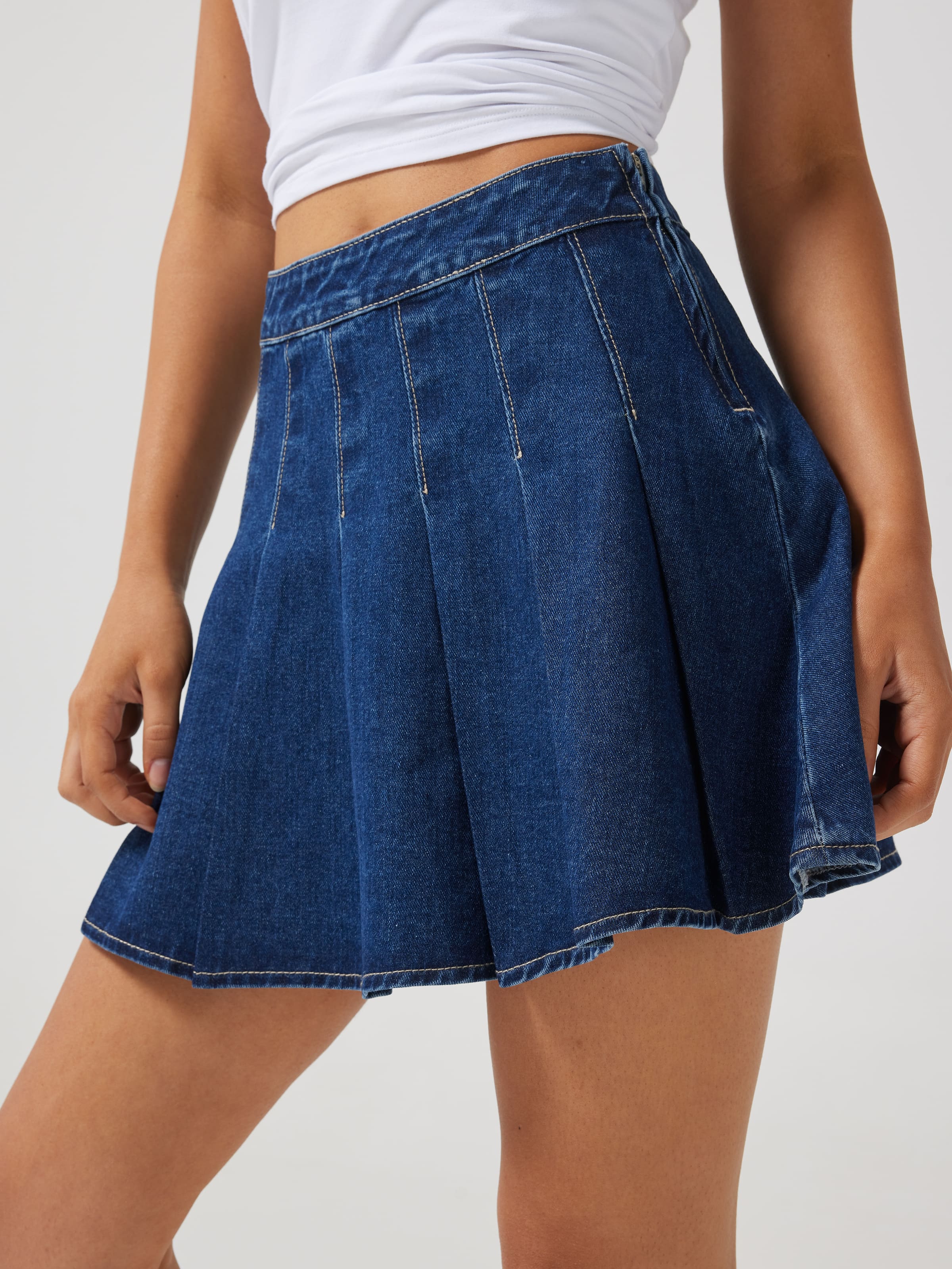 Perri Pleated Denim Mini Skirt