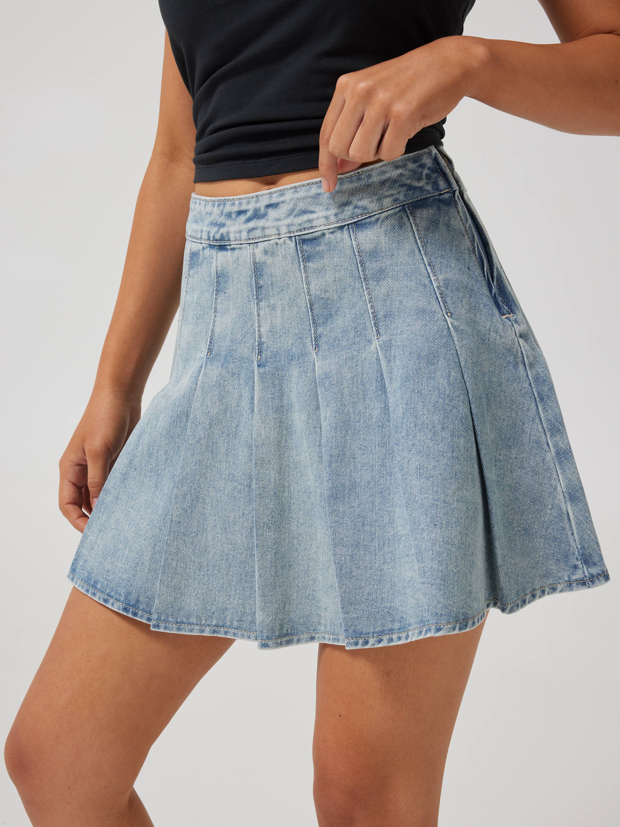 Perri Pleated Denim Mini Skirt