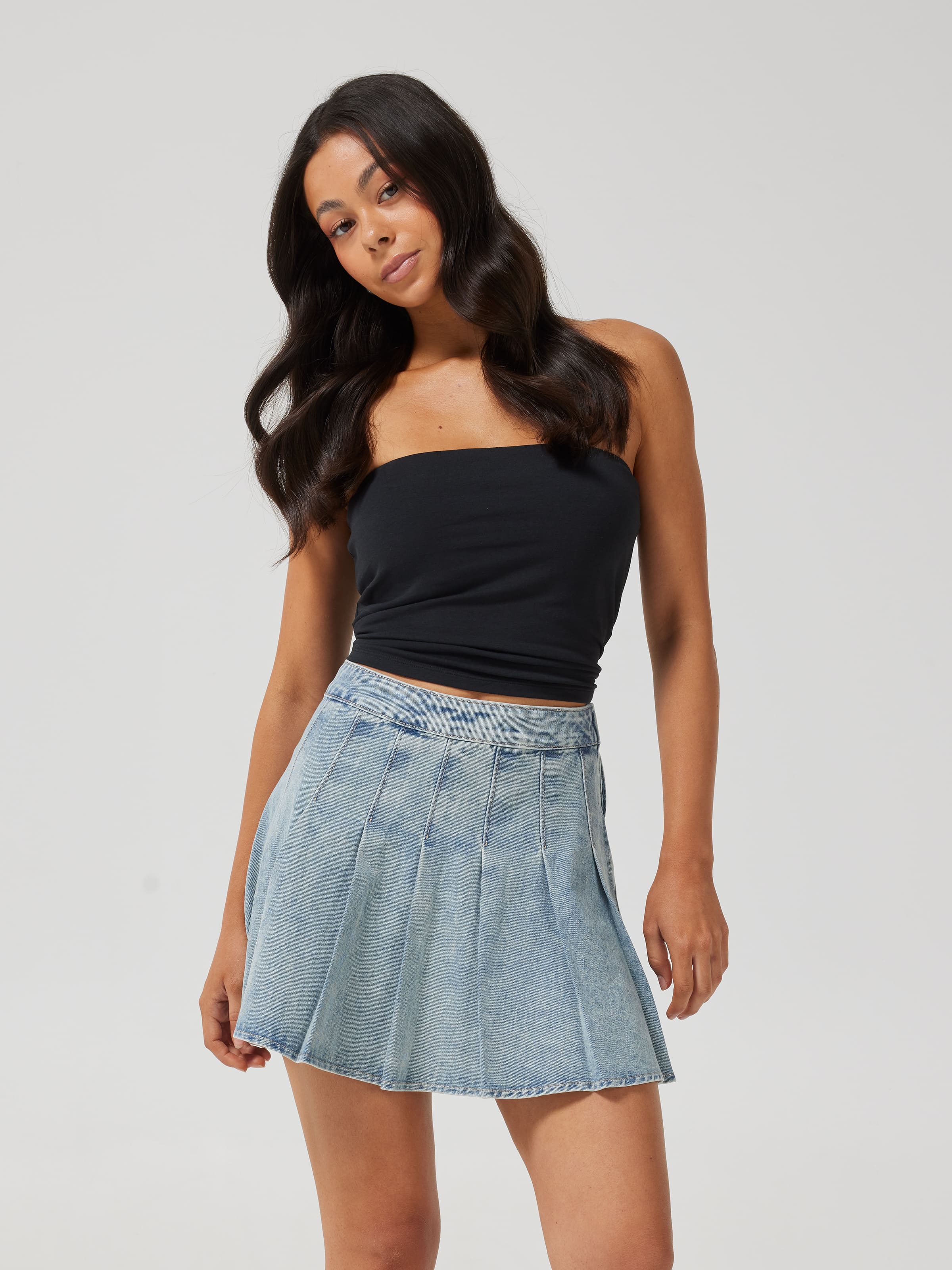 Perri Pleated Denim Mini Skirt