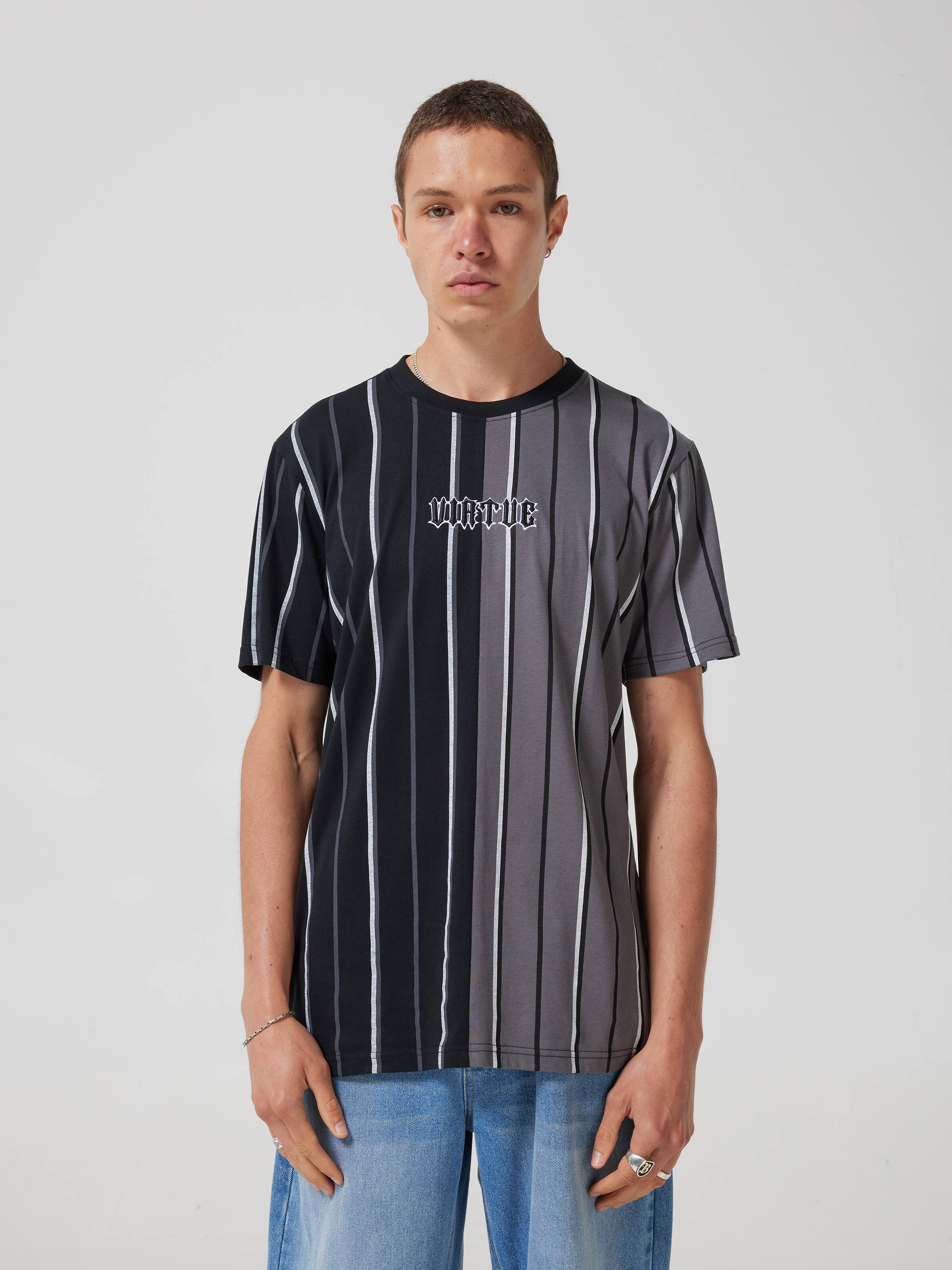 Splice Stripe V Short Sleeve Tee
