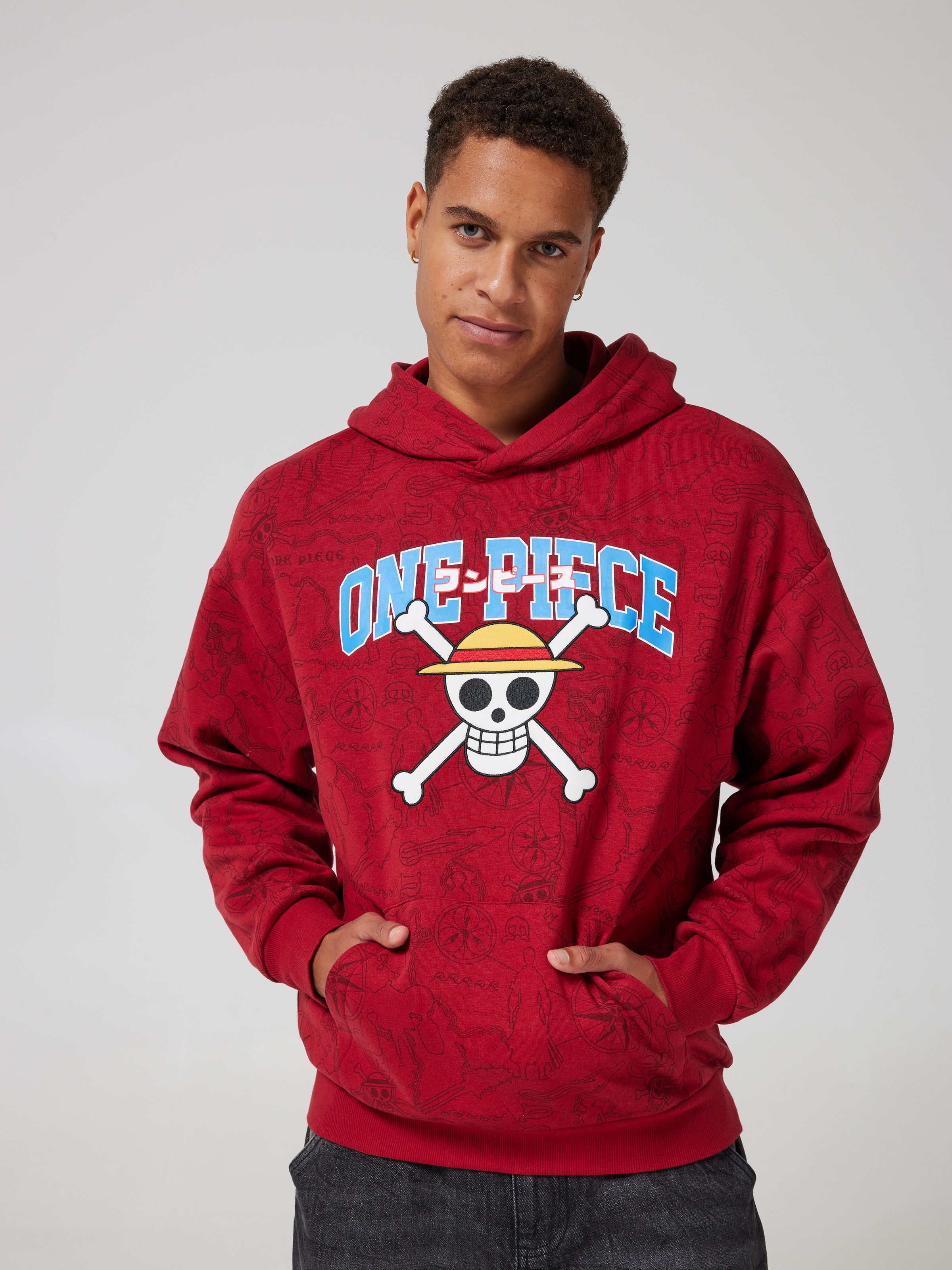 Red One Piece Map Hoodie