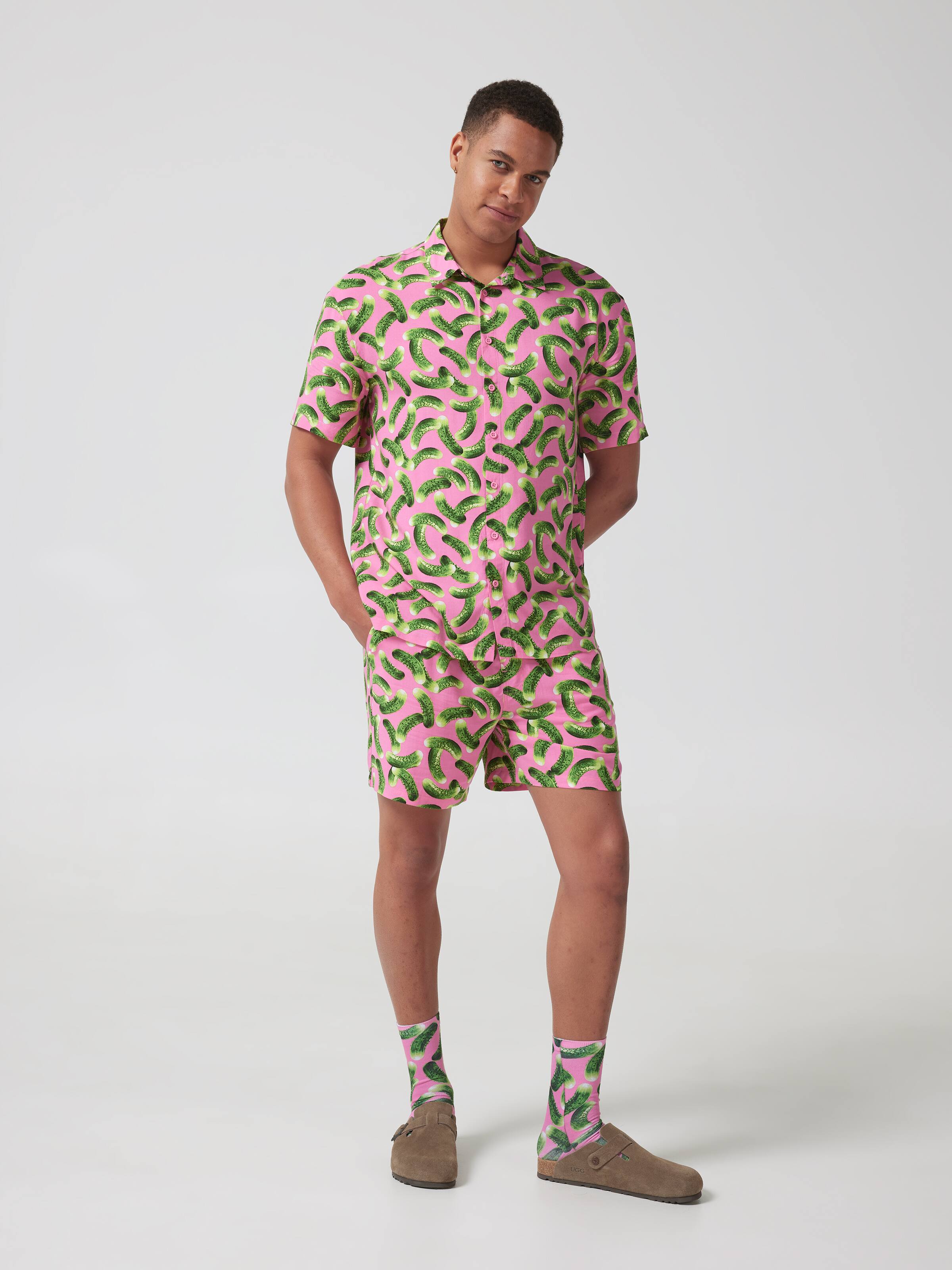 Pink Food Pickle Resort Short Sleeve Shirt