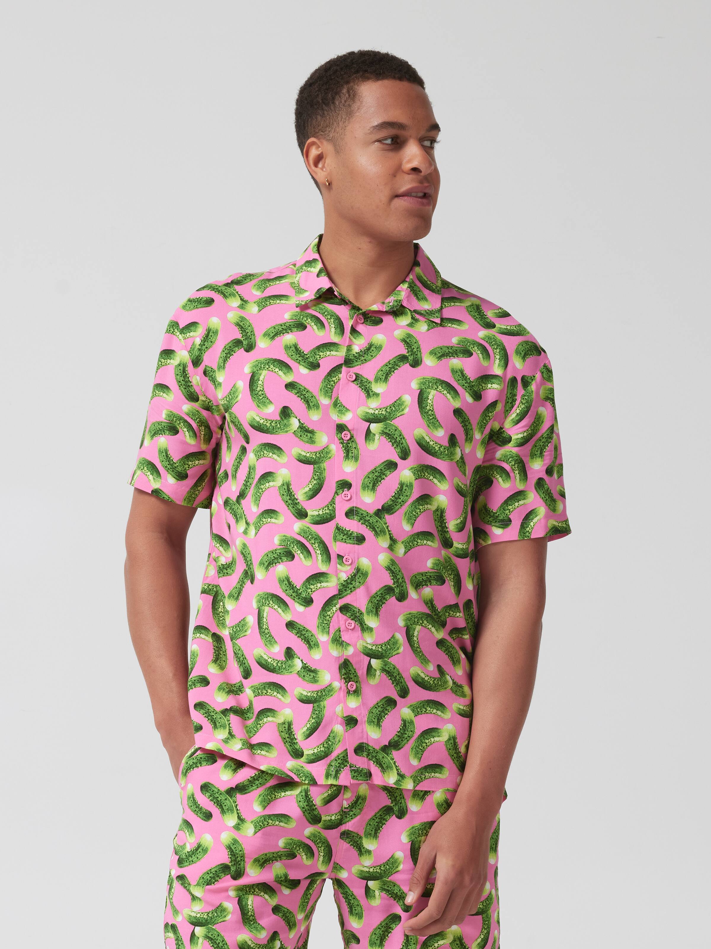 Pink Food Pickle Resort Short Sleeve Shirt