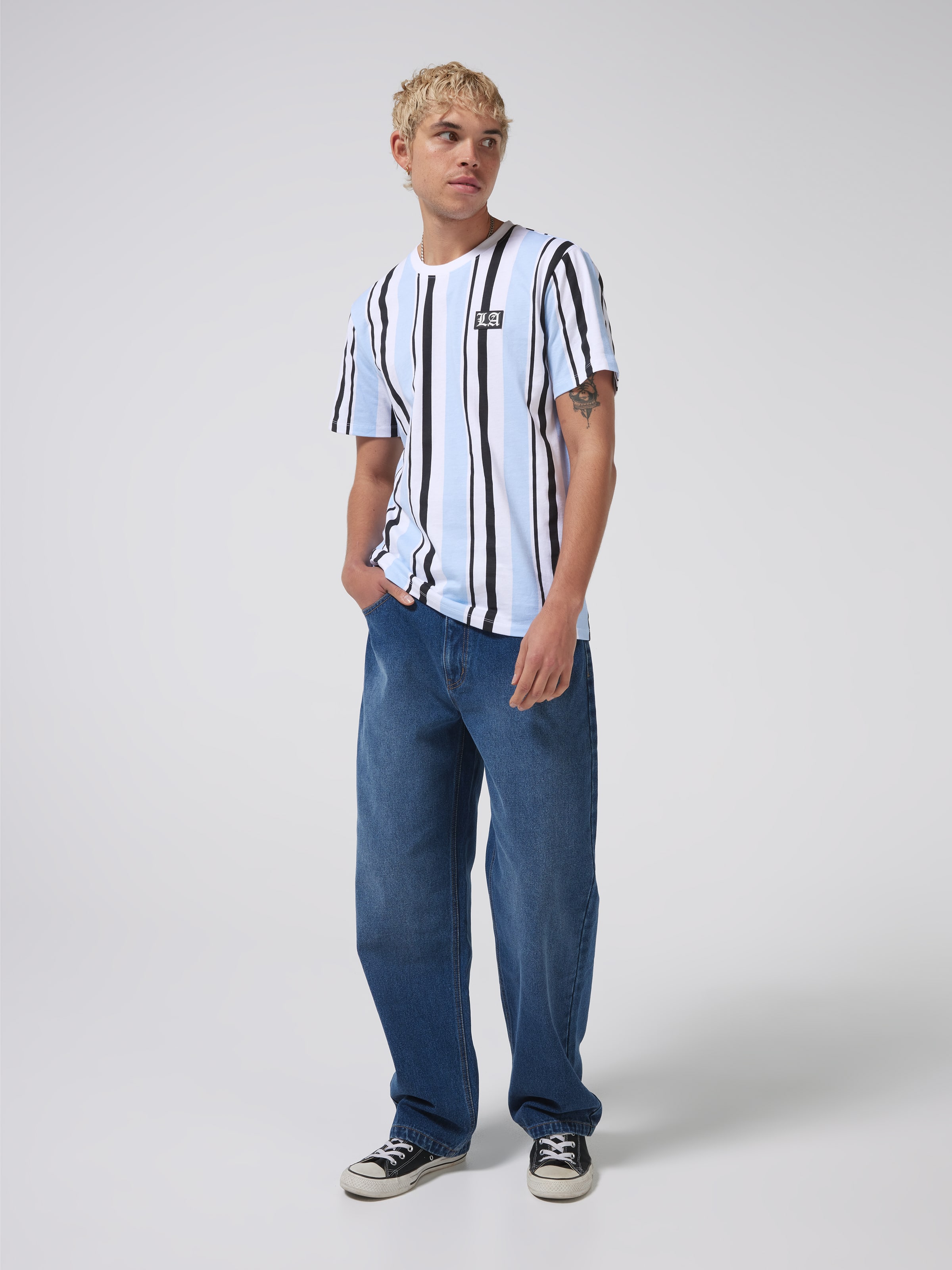 Vertical Stripe La Short Sleeve Tee