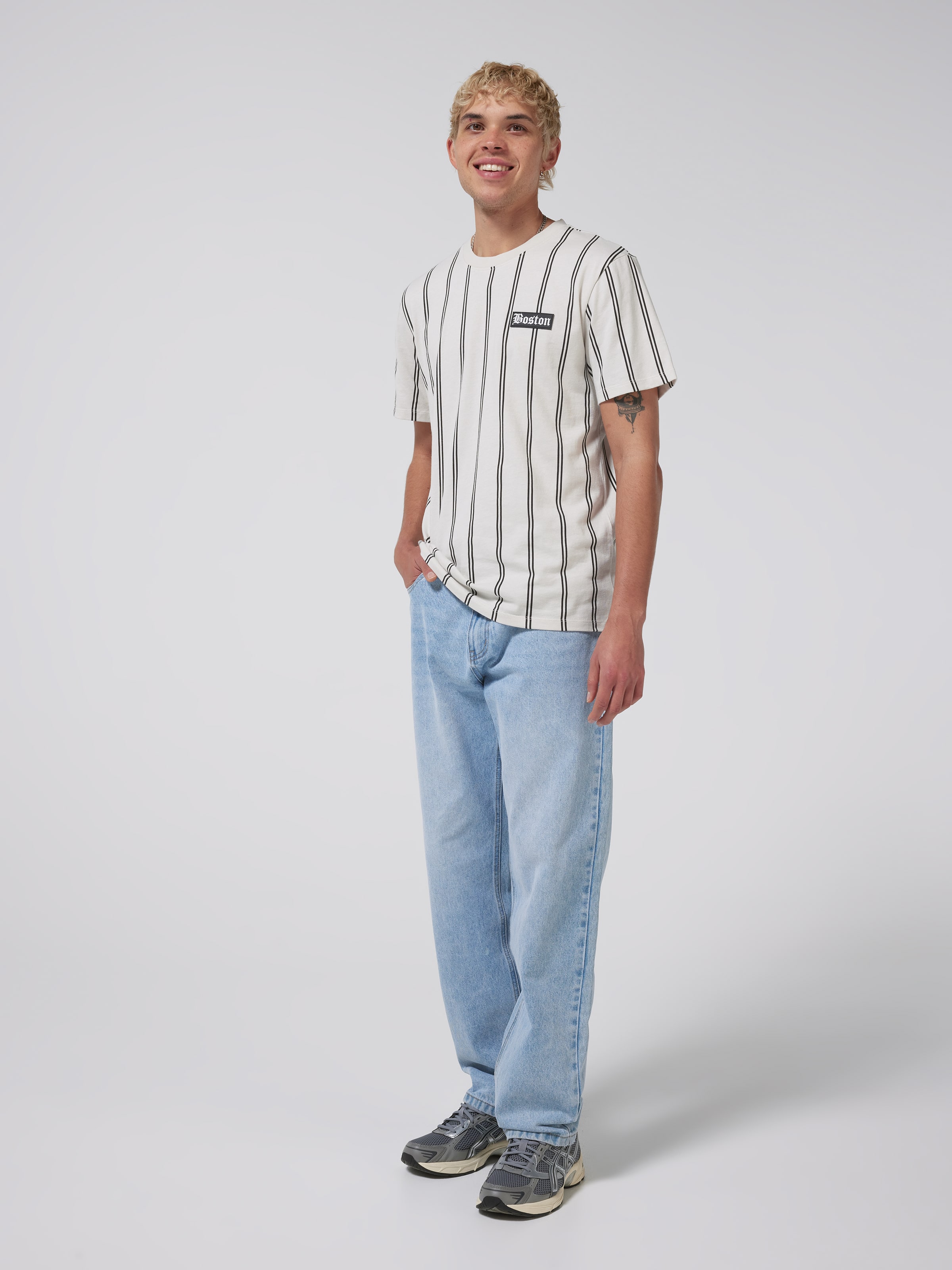 Vertical Stripe Boston Short Sleeve Tee