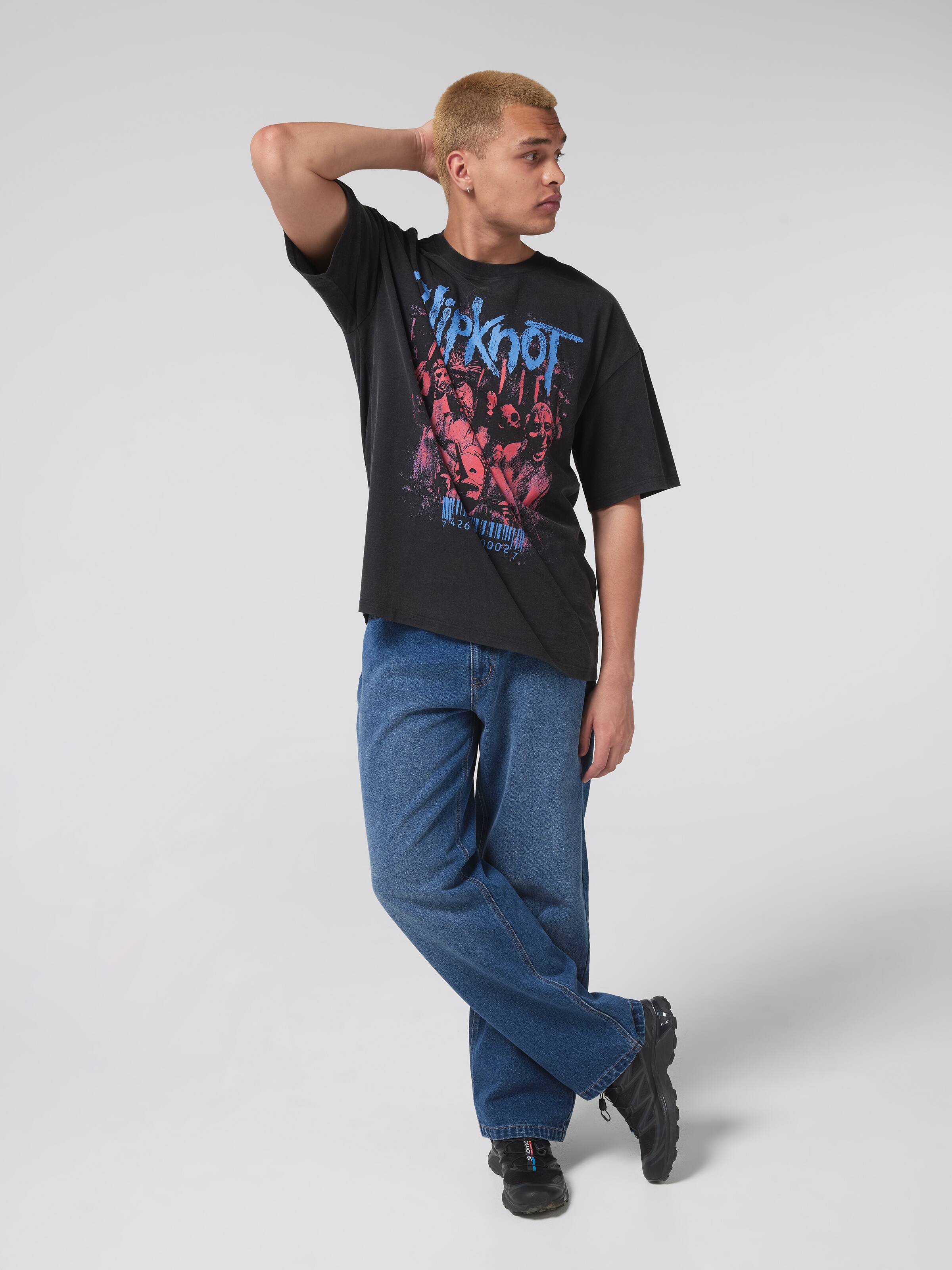 Acid Wash Slipknot Red Blue Oversized Tee