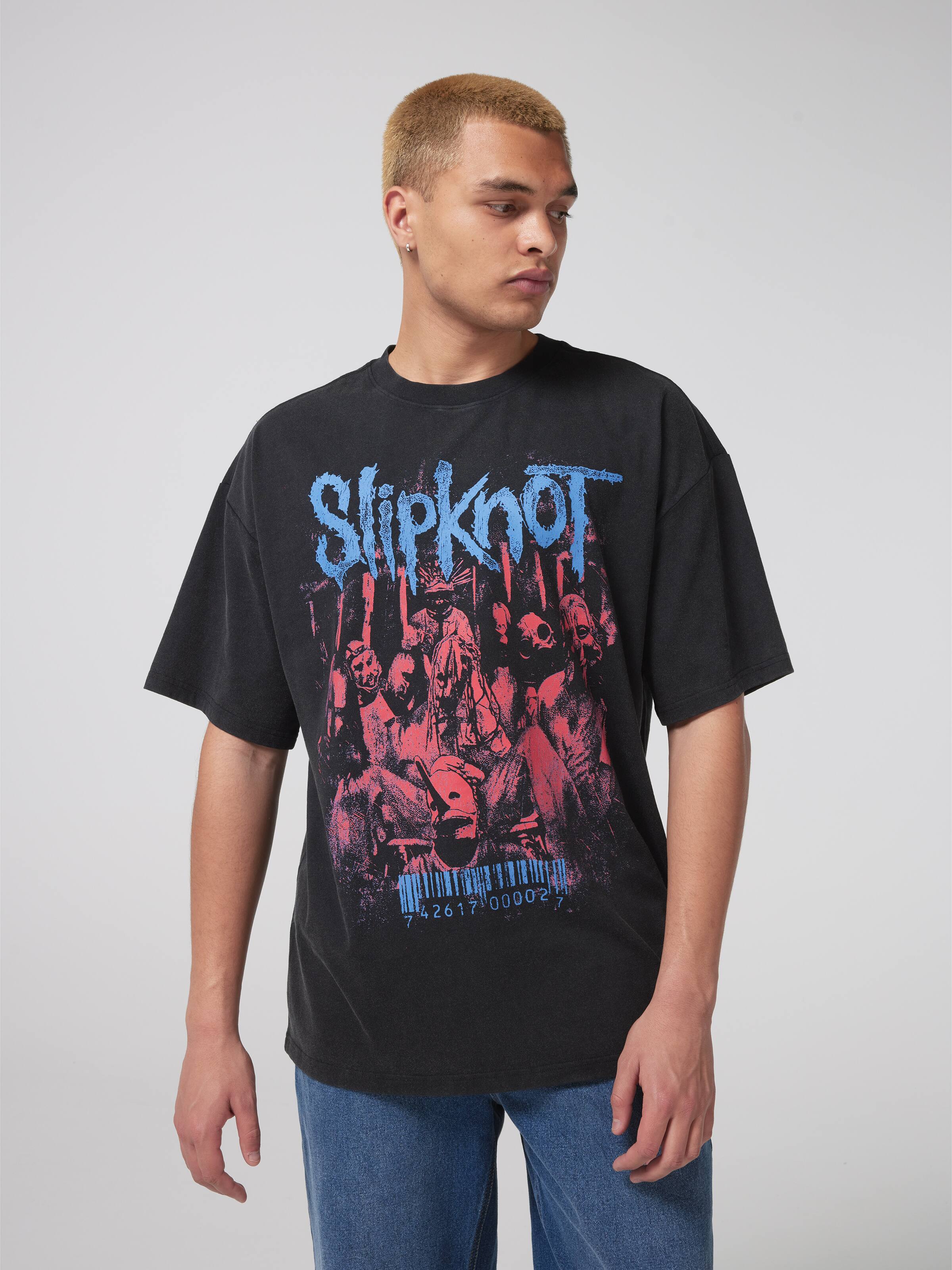 Acid Wash Slipknot Red Blue Oversized Tee