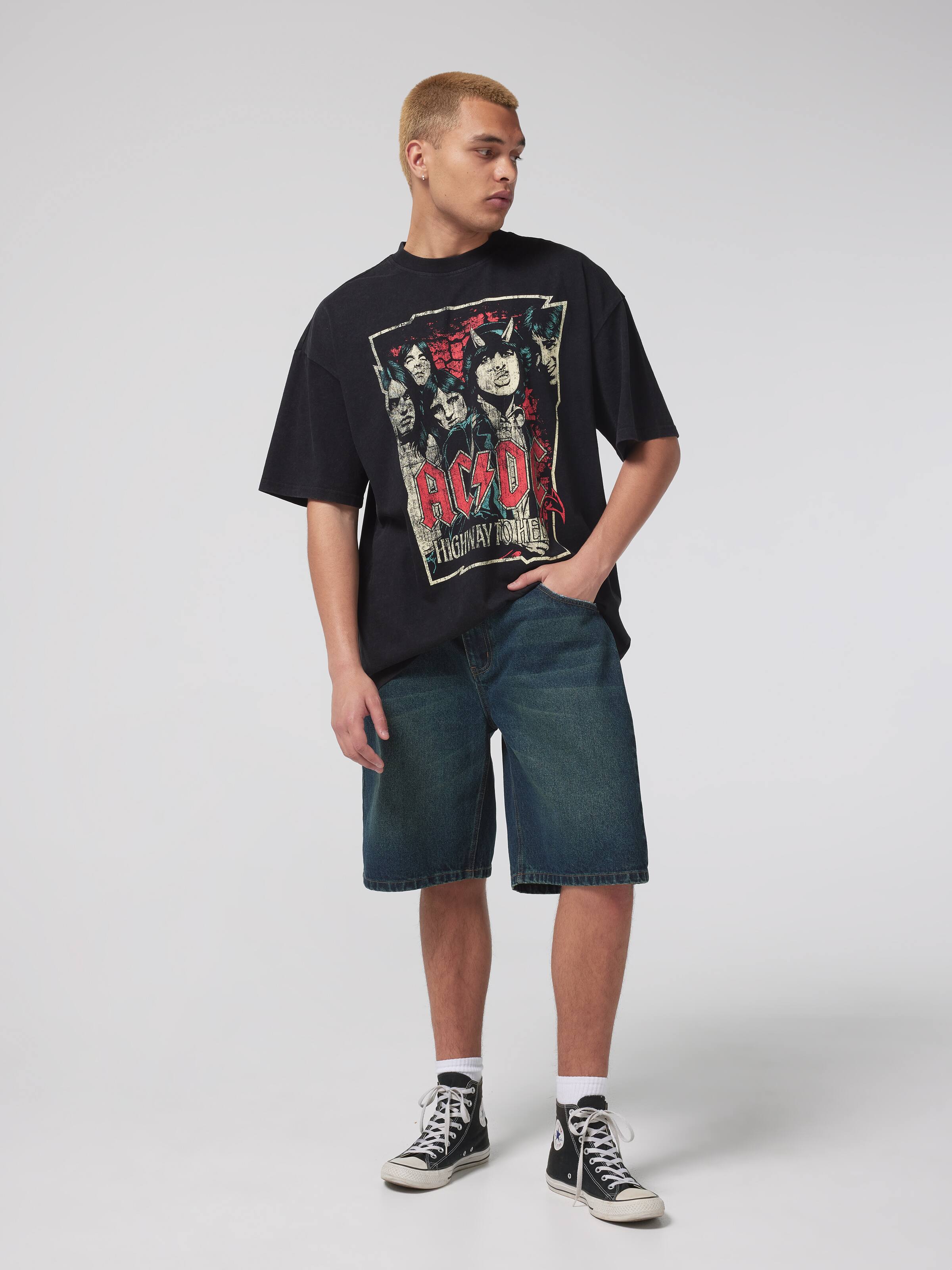 Acid Wash Acdc Highway Oversized Tee
